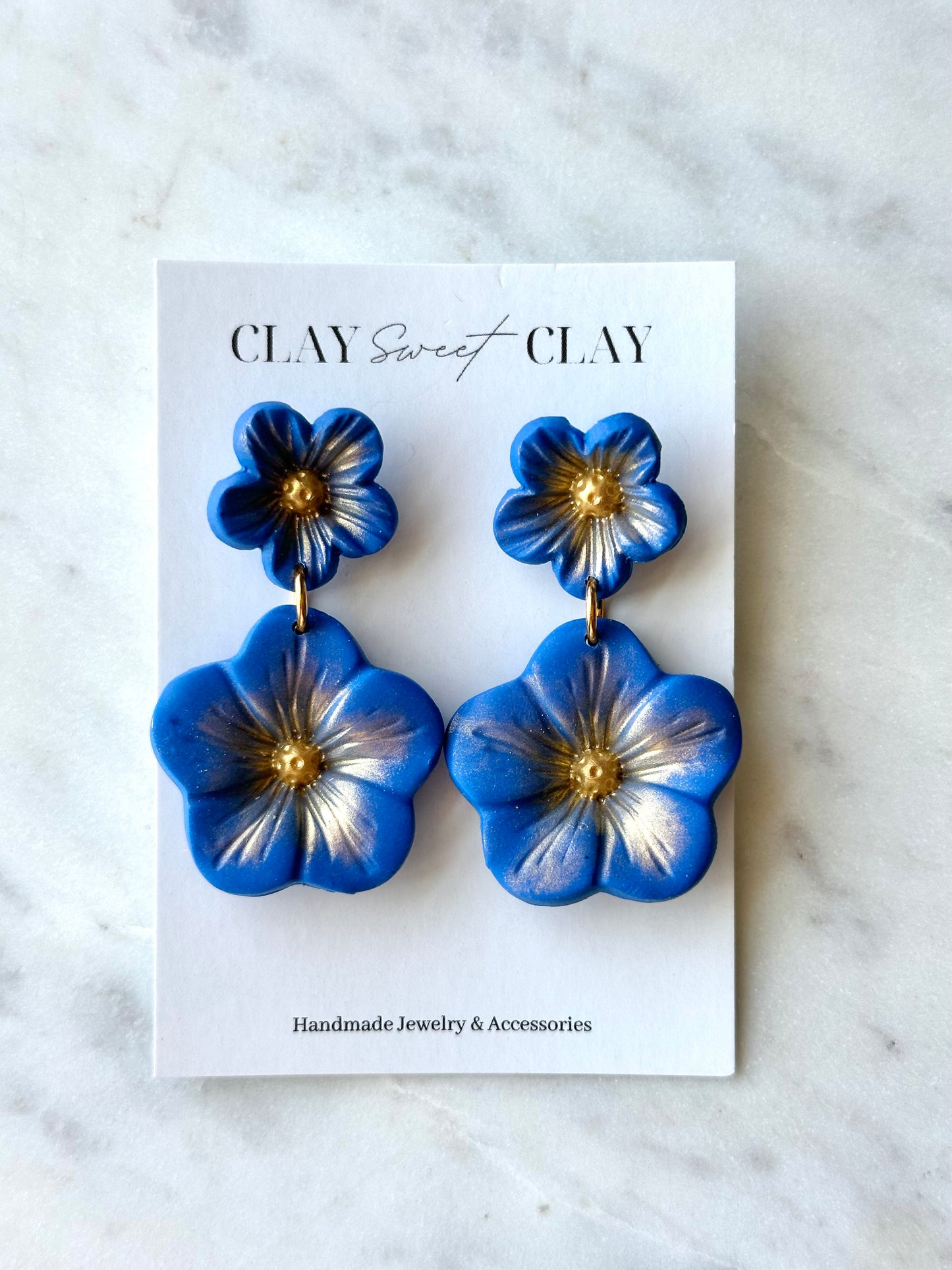 Flower Dangle Earrings - Blue