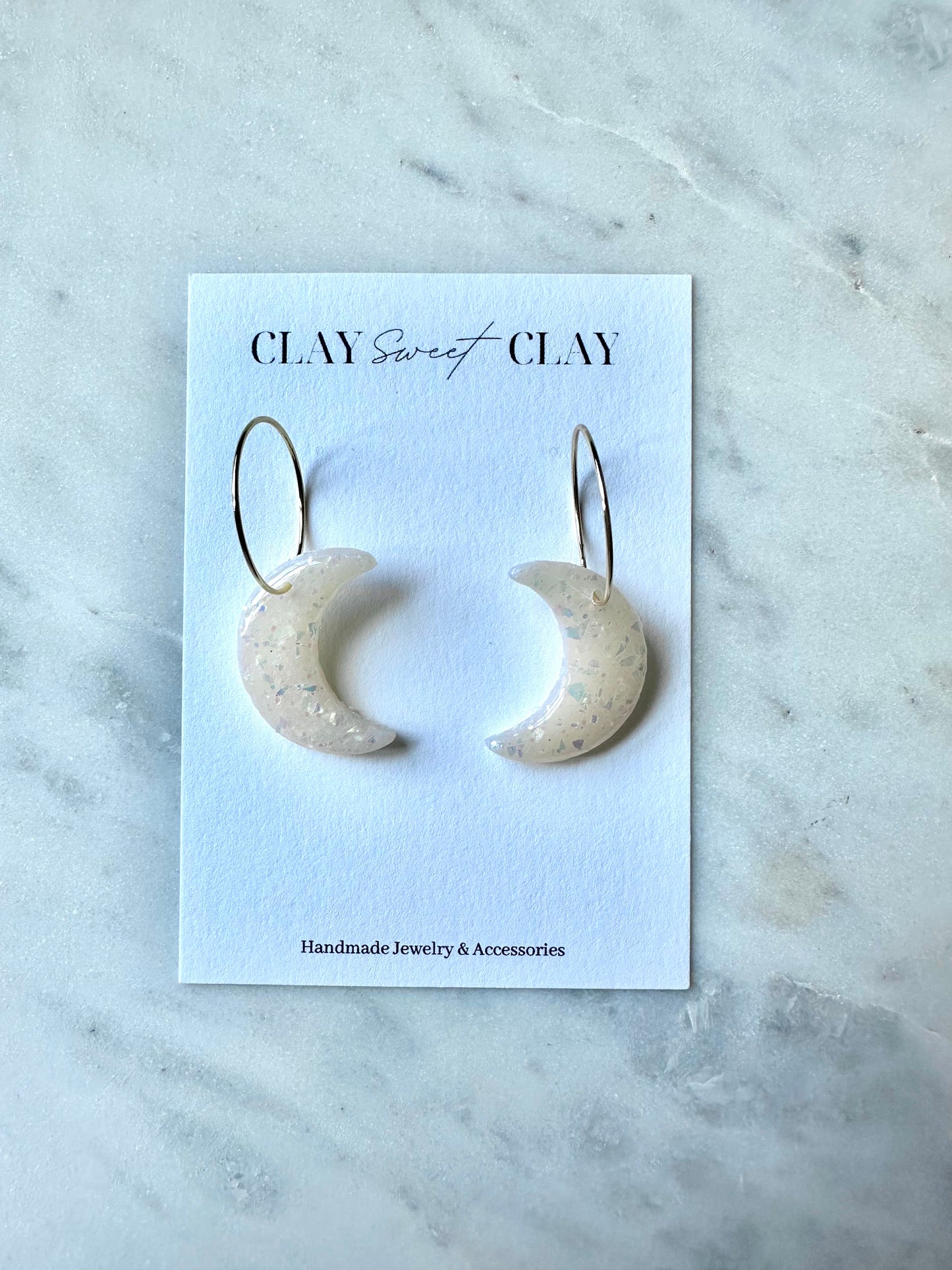 Crescent Hoop Earrings - Opal