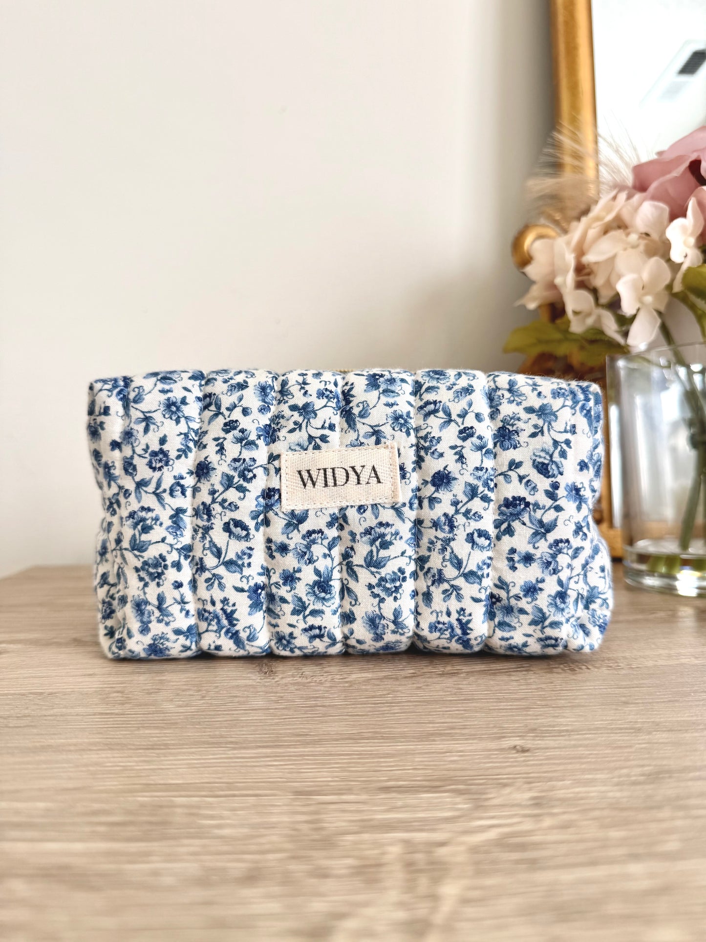 Blue Vintage Floral Makeup Bag