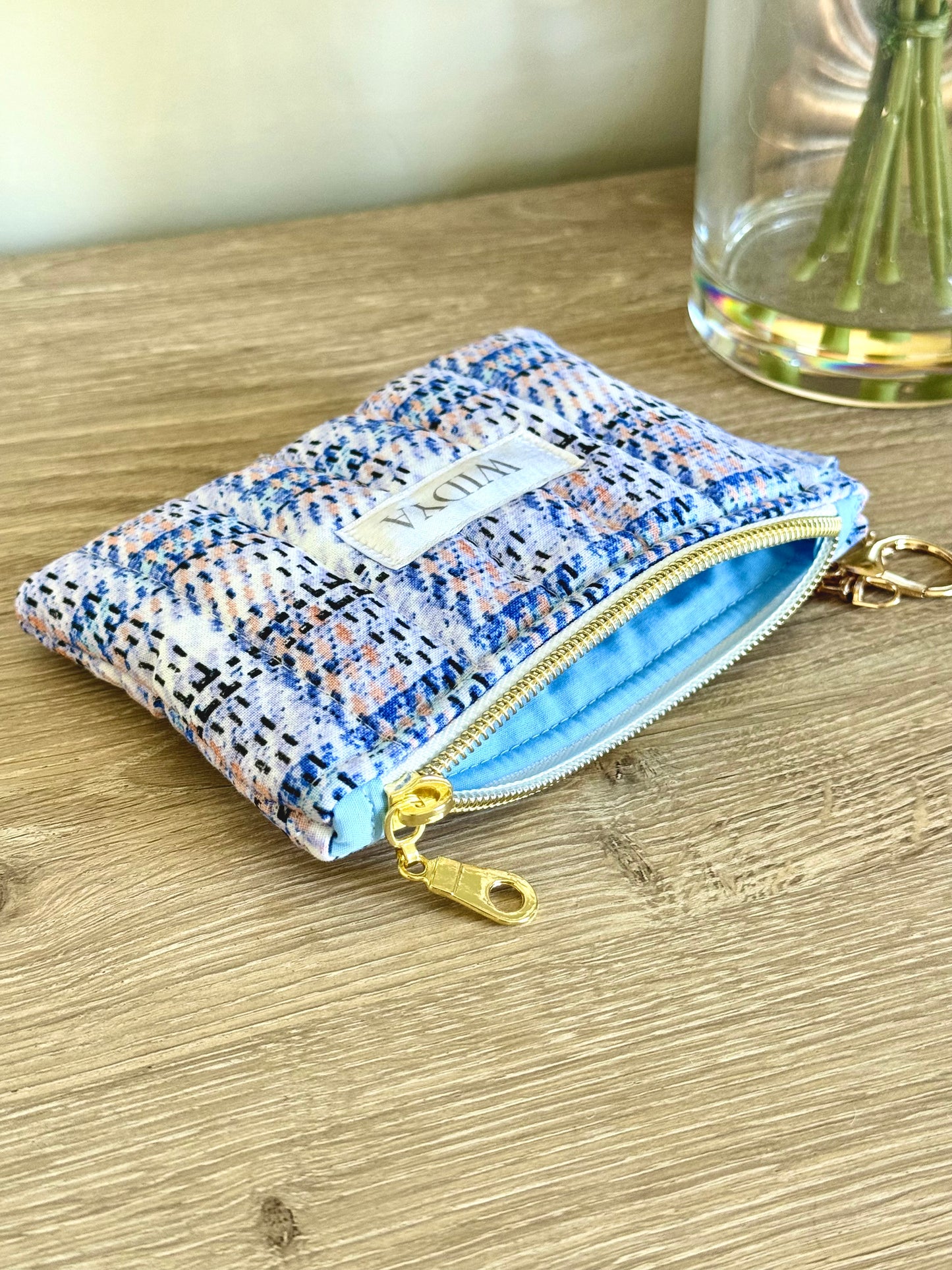 Tweed Print Keychain Wallet - Blue