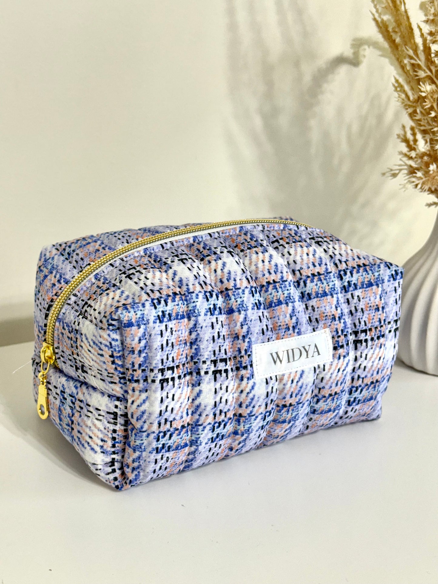 Tweed Print Travel Pouch - Blue
