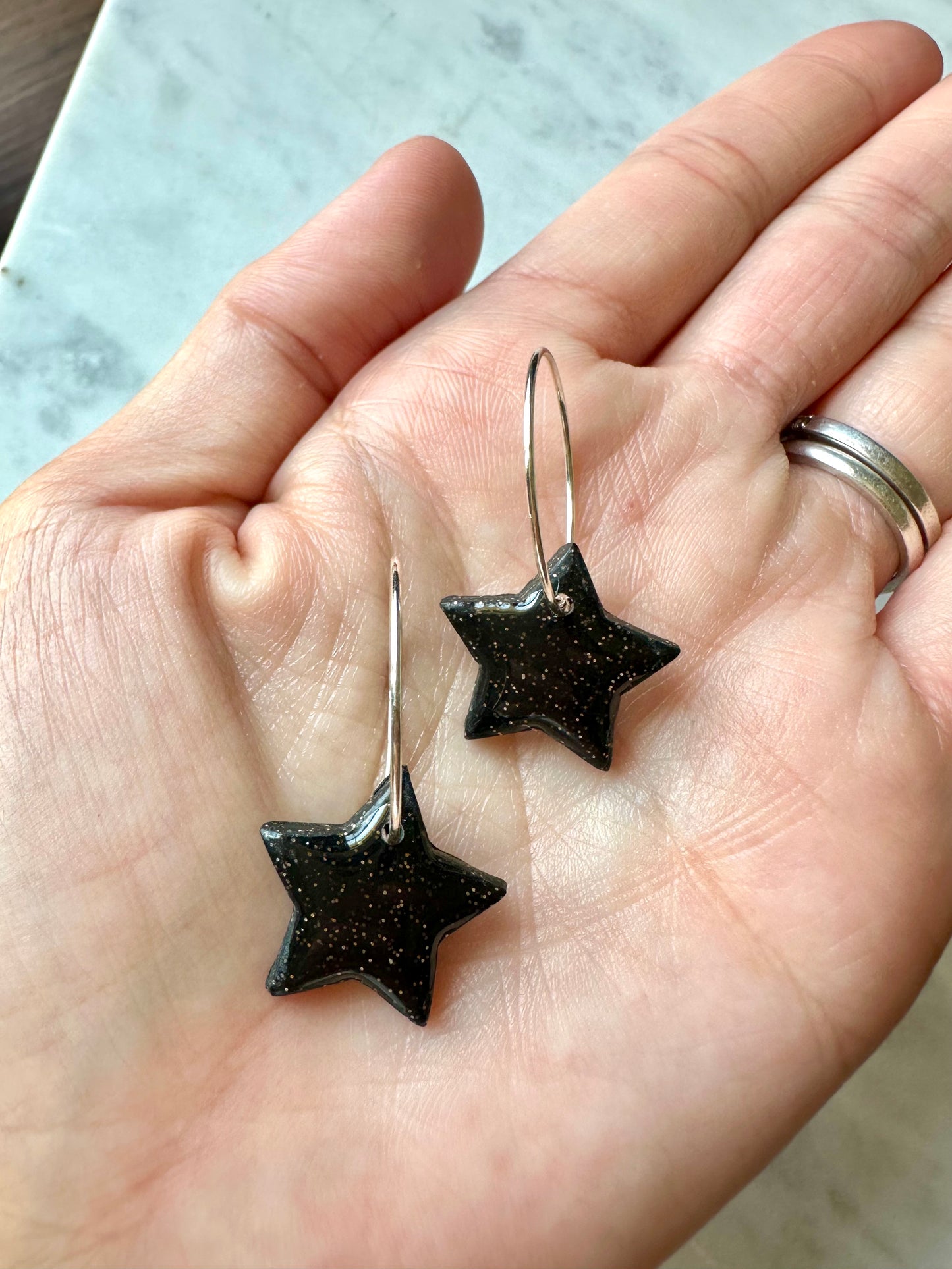 Star Hoop Earrings - Black Galaxy