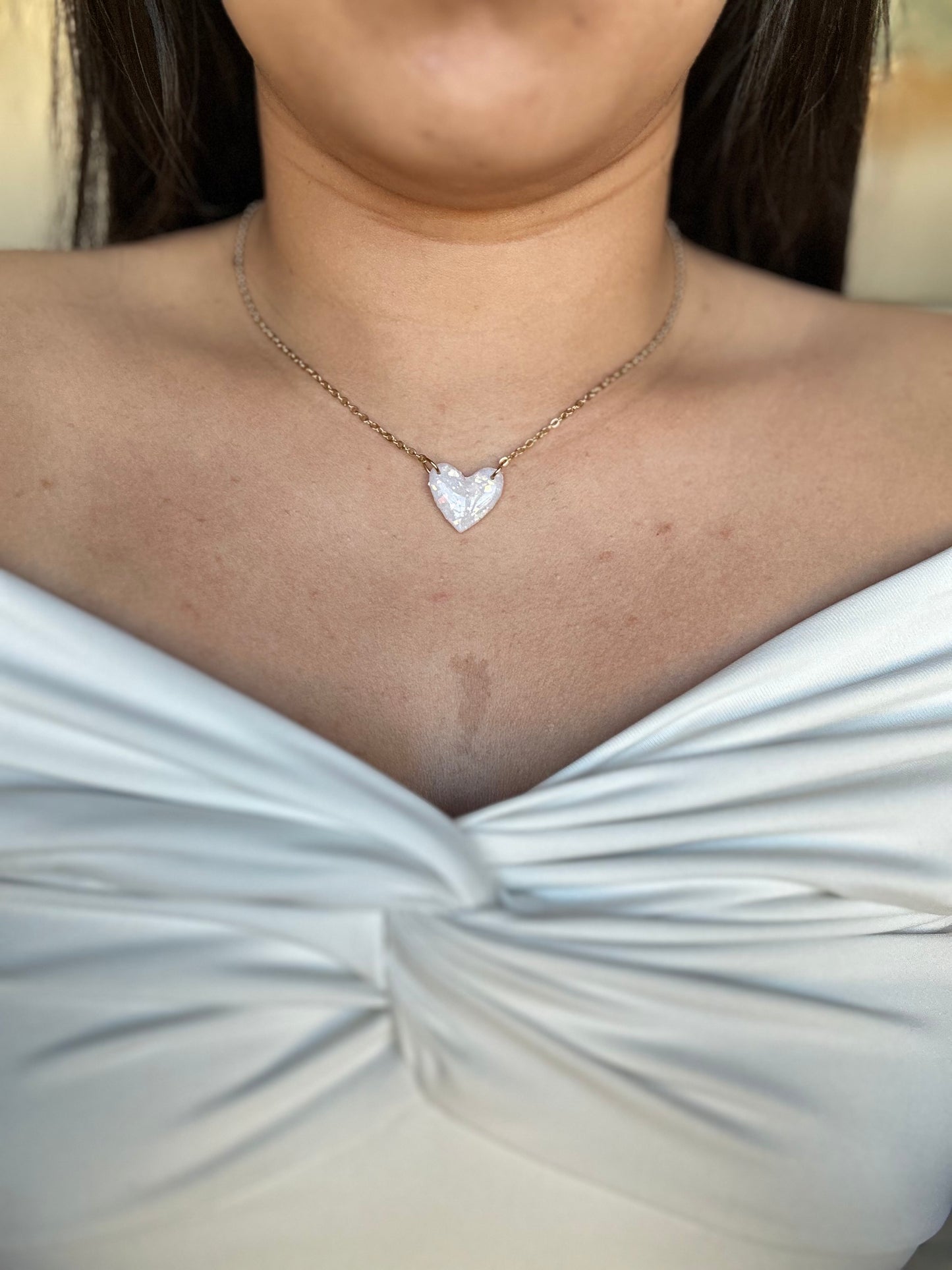 White Opal Necklace - Heart