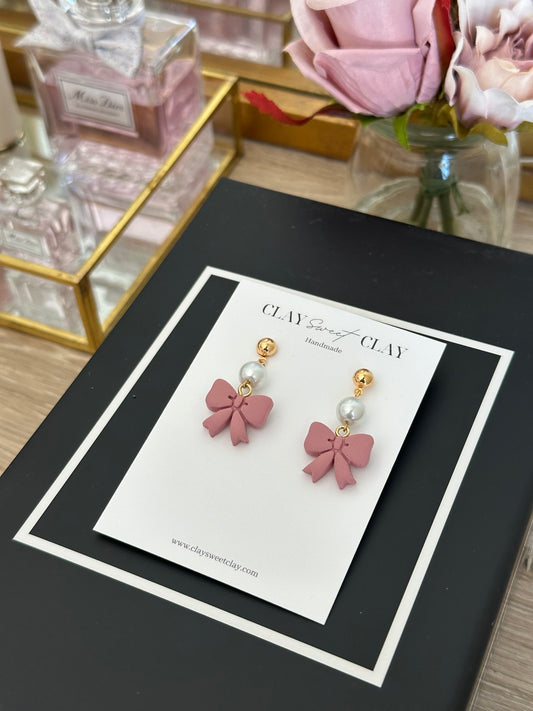 Coquette Bow Earrings - Dusty Pink