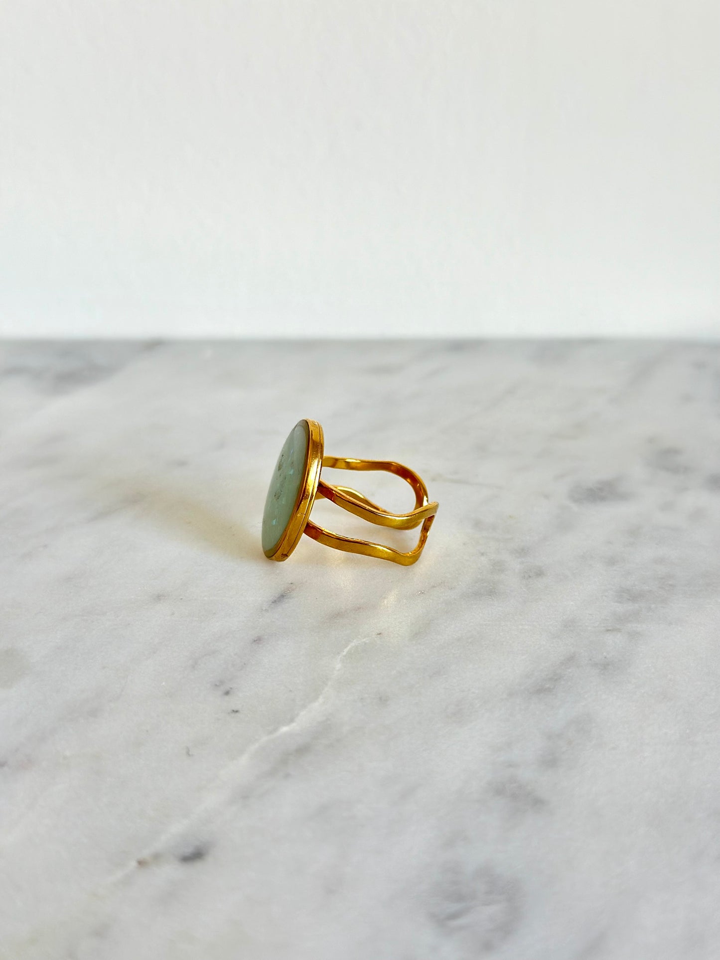 Turquoise - Adjustable Gold Ring (Large)