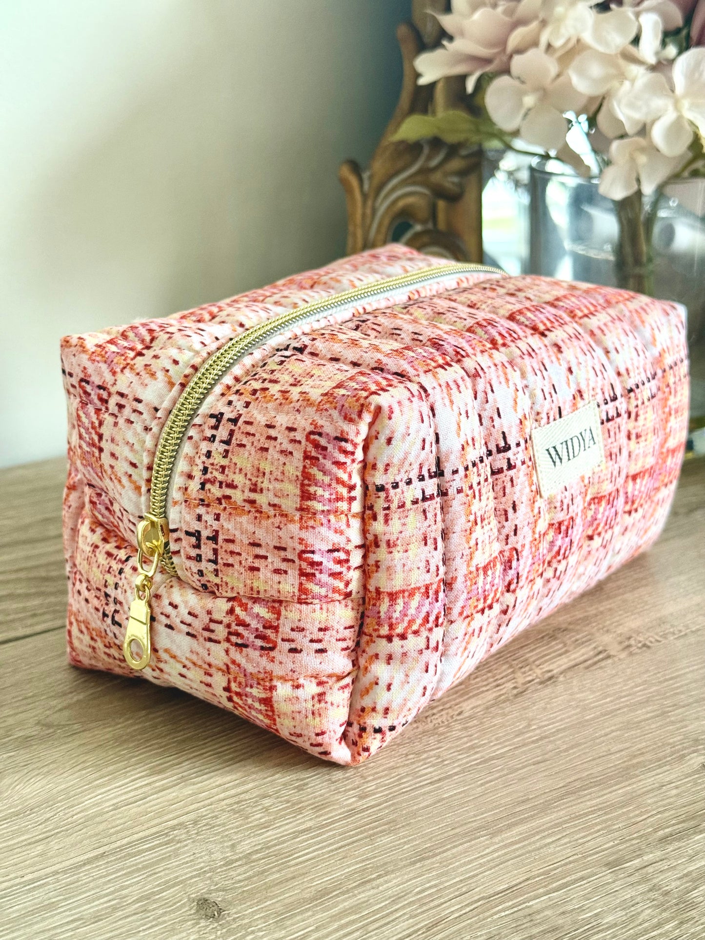 Tweed Print Makeup Bag - Orange