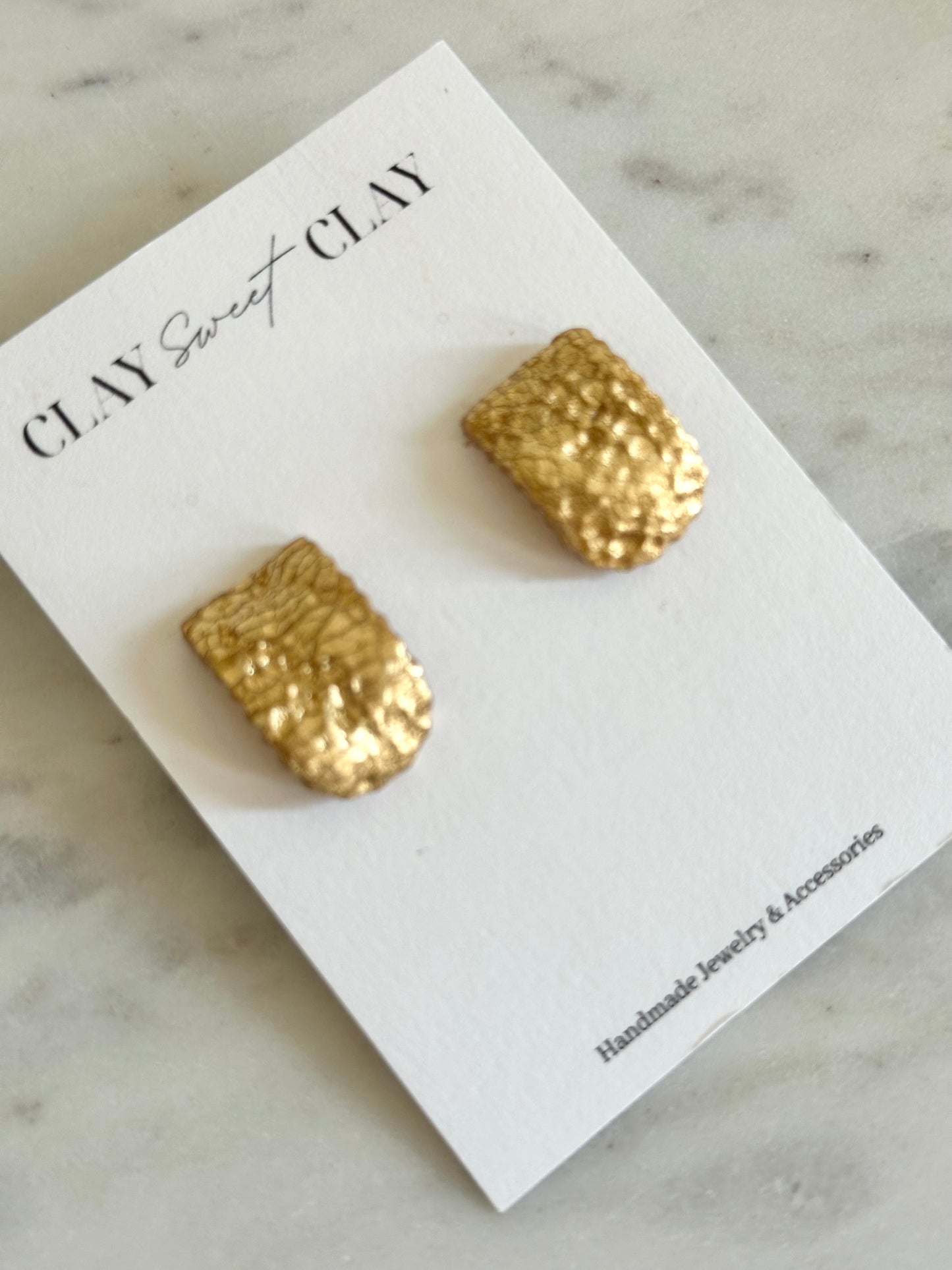 Gold Clay Stud Earrings - Rectangular