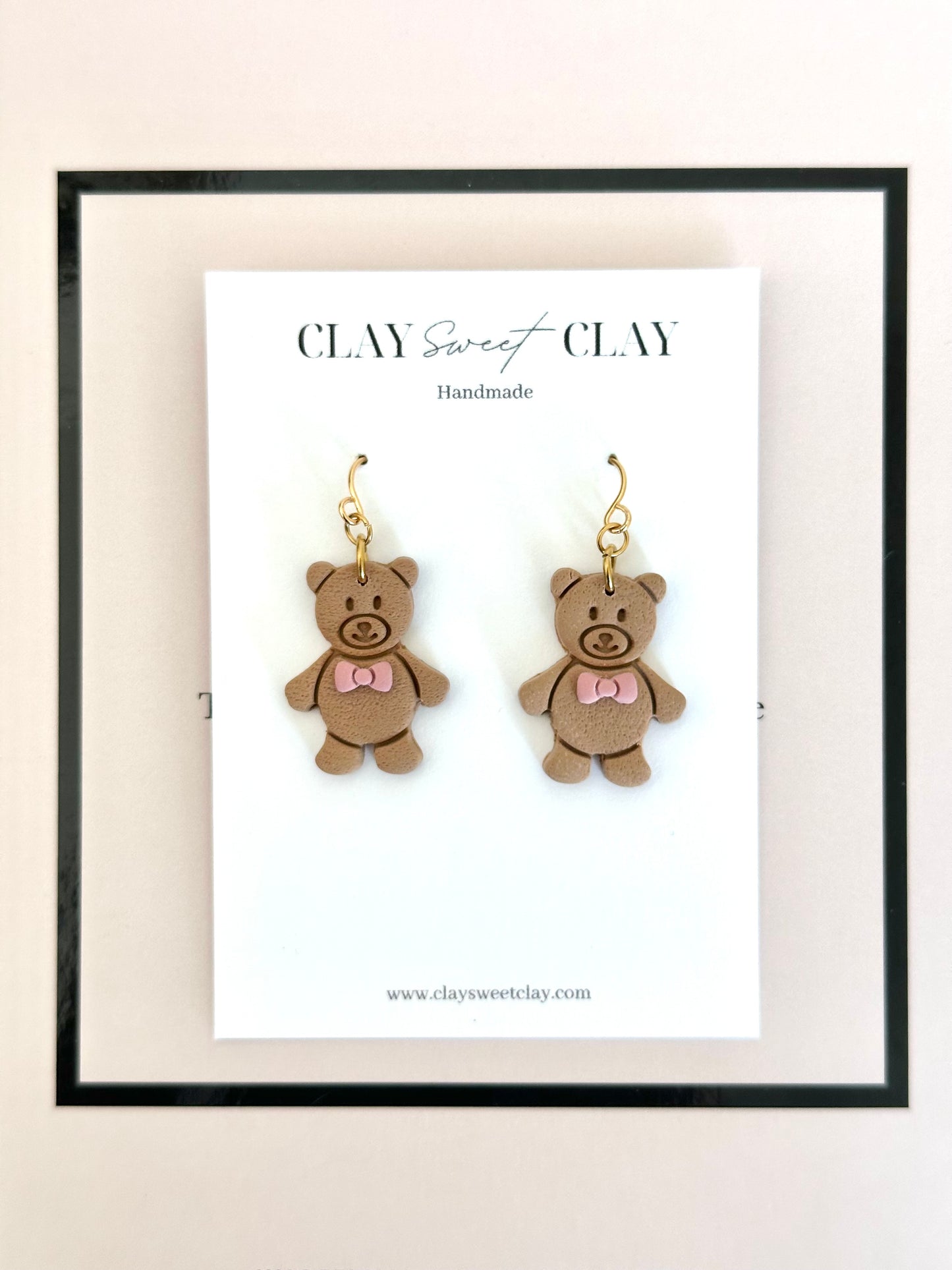 Teddy Bear Earrings + Pink Bows