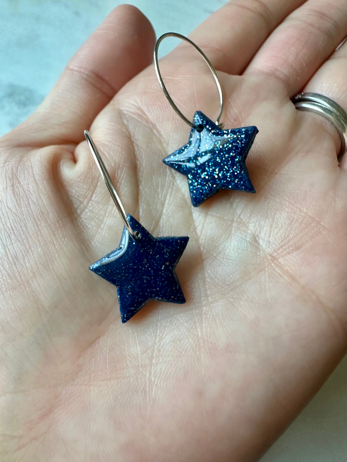 Star Hoop Earrings - Blue Galaxy