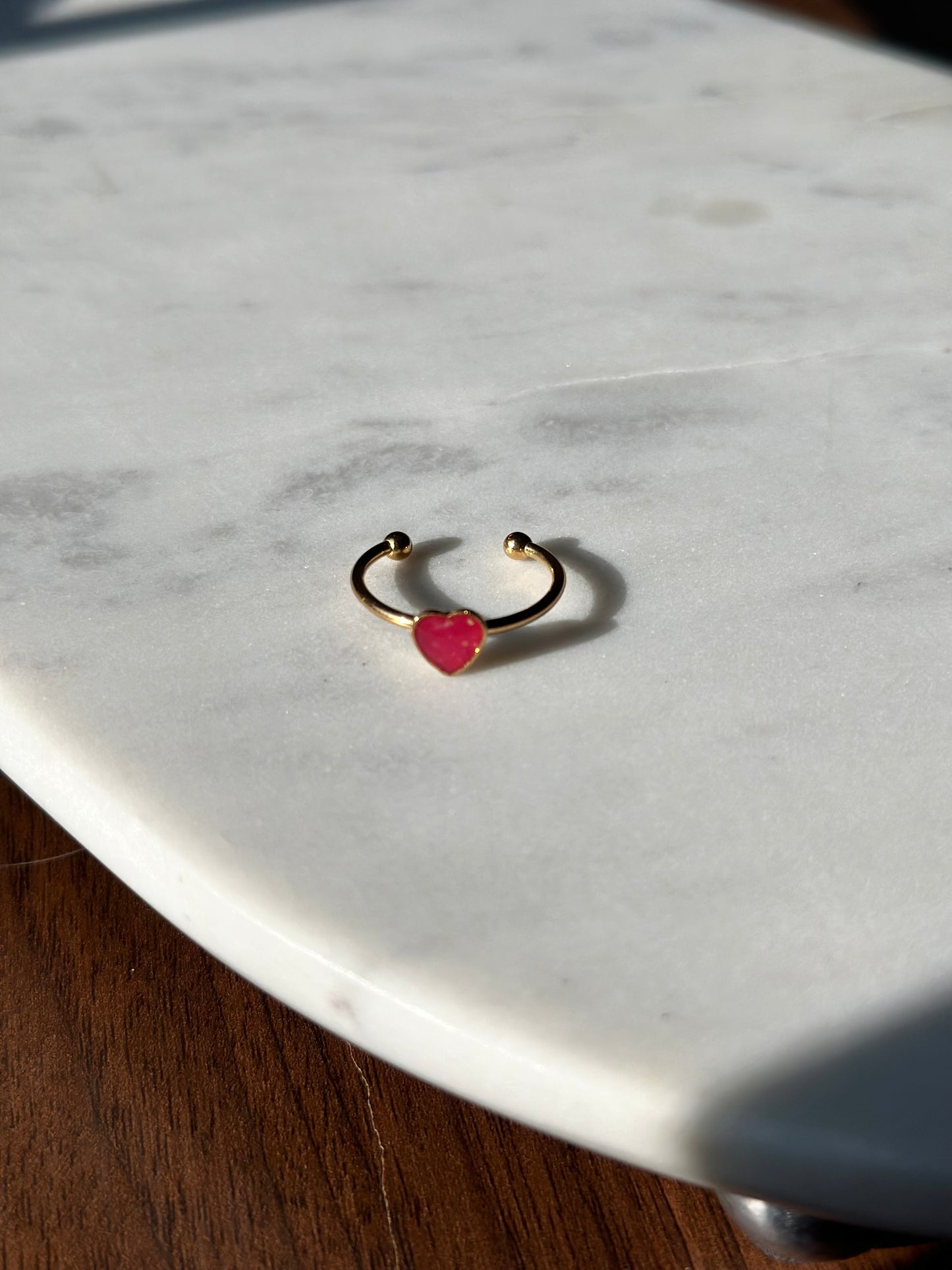 Heart Adjustable Gold Ring - Red Opal