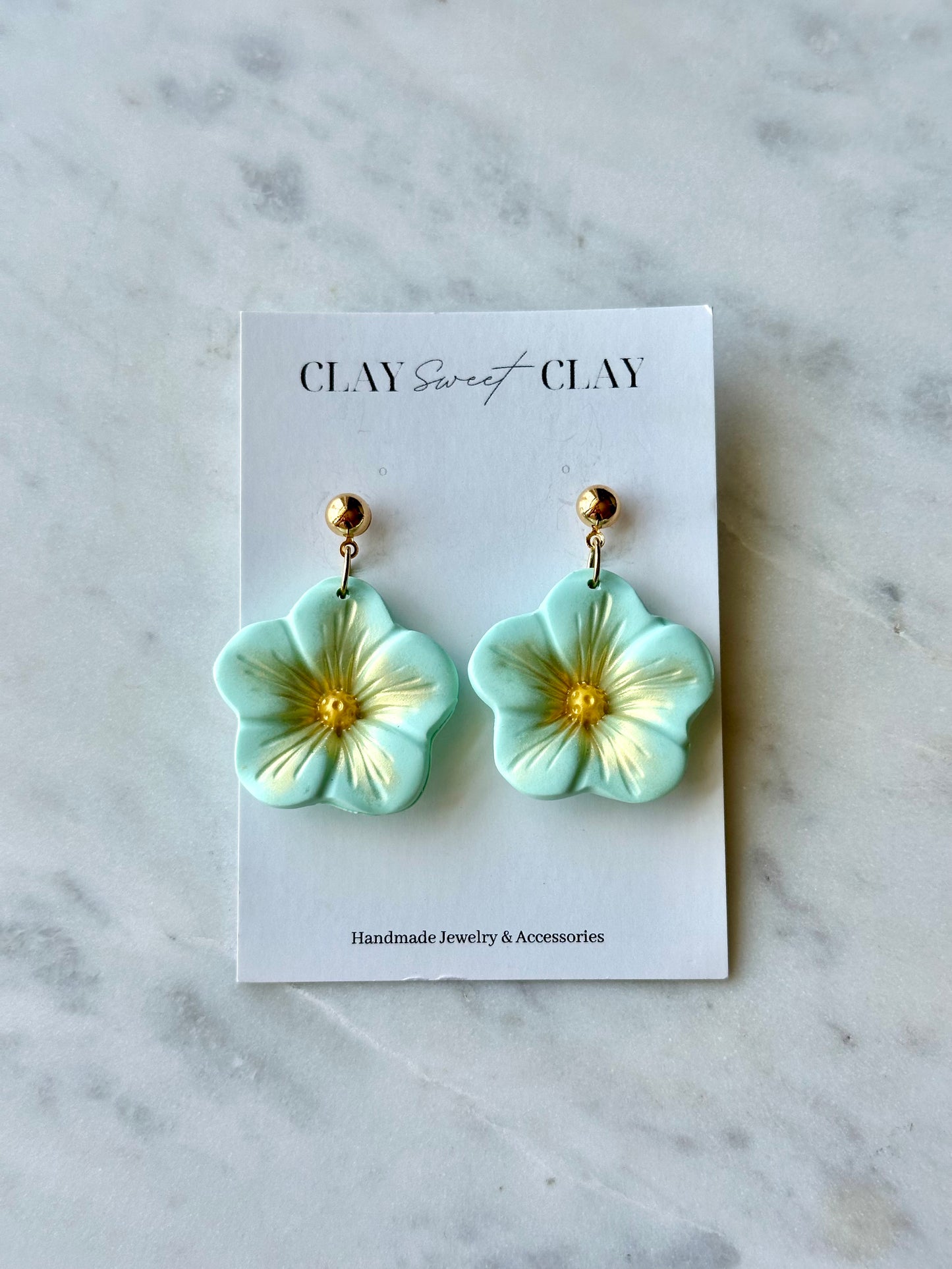 Flower Dangle Earrings - Teal