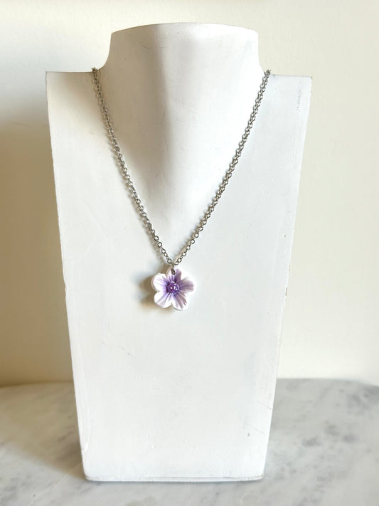 Flower Necklace - White & Purple