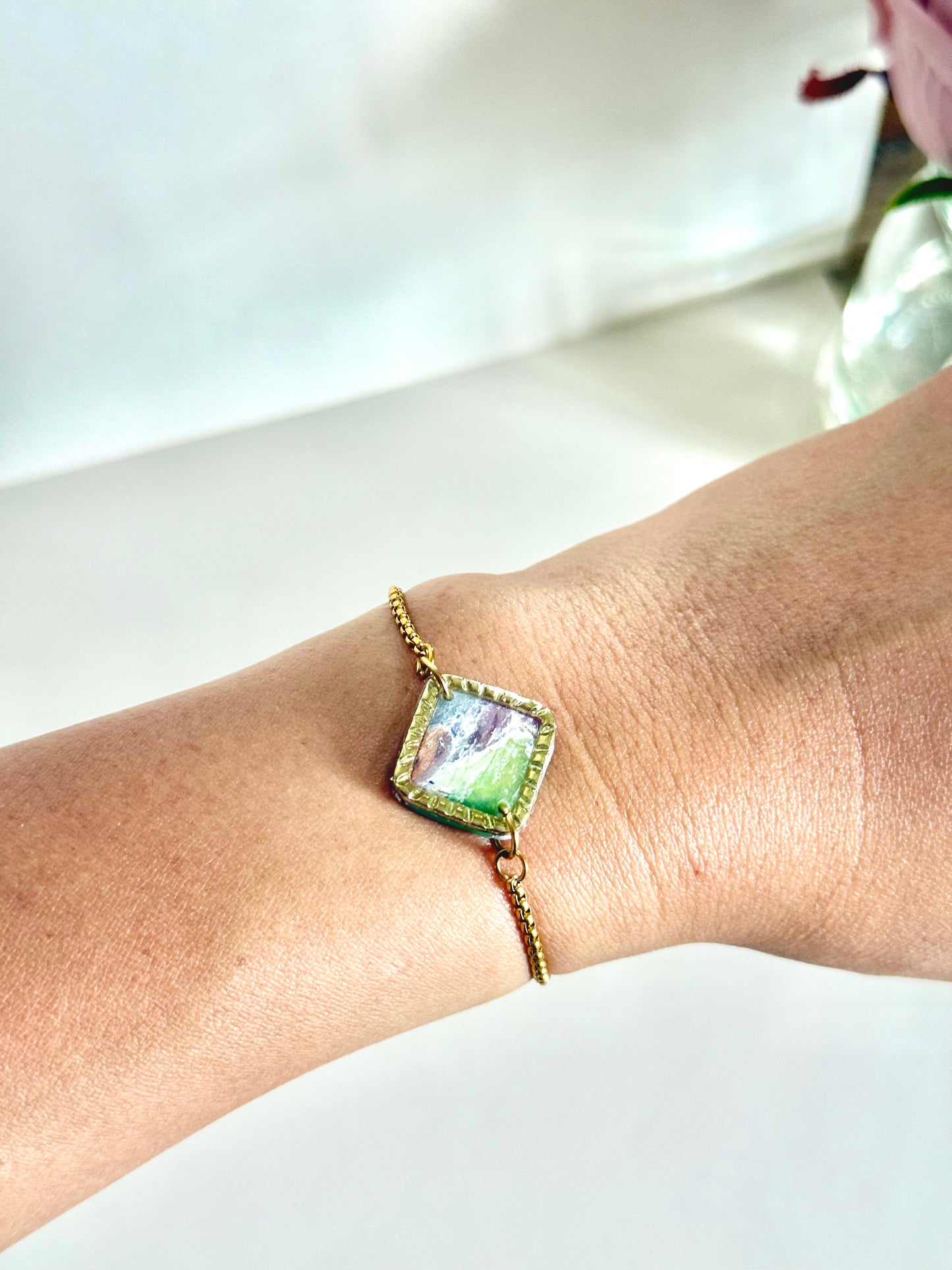 Green & Purple Agate Bracelet - Square