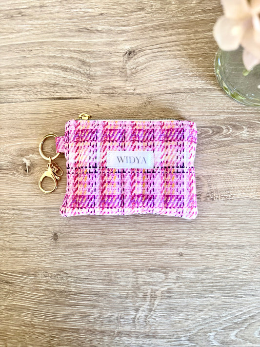 Tweed Print Keychain Wallet - Pink