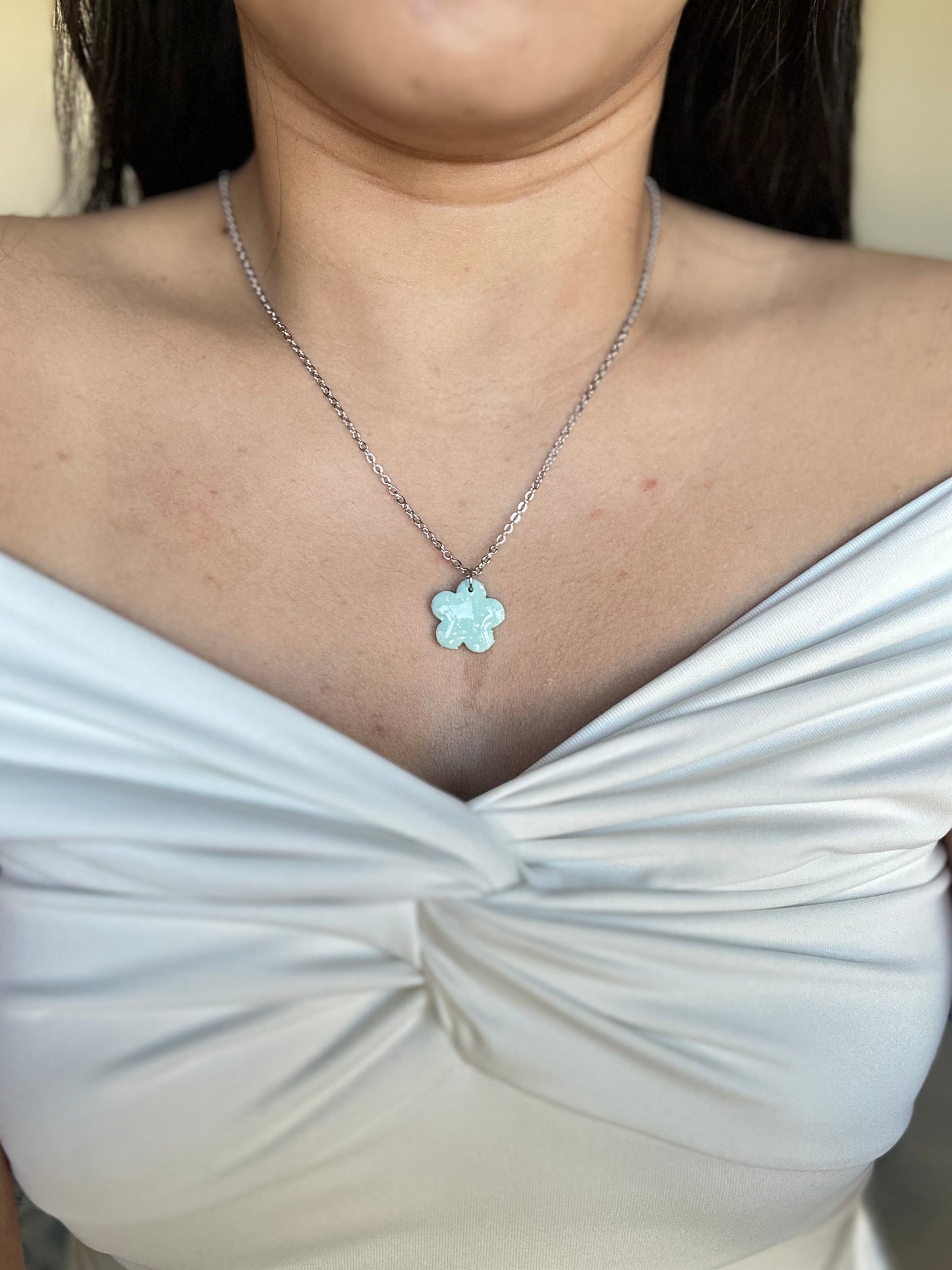 Teal Opal Necklace - Flower