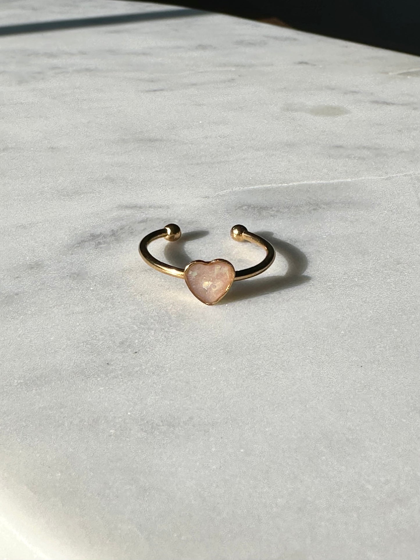 Heart Adjustable Gold Ring - Opal