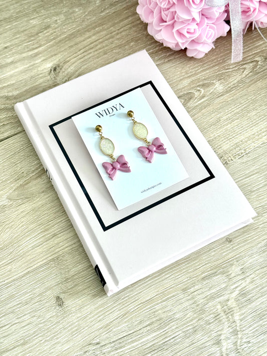 Pink Bow & Opal Charms Earrings