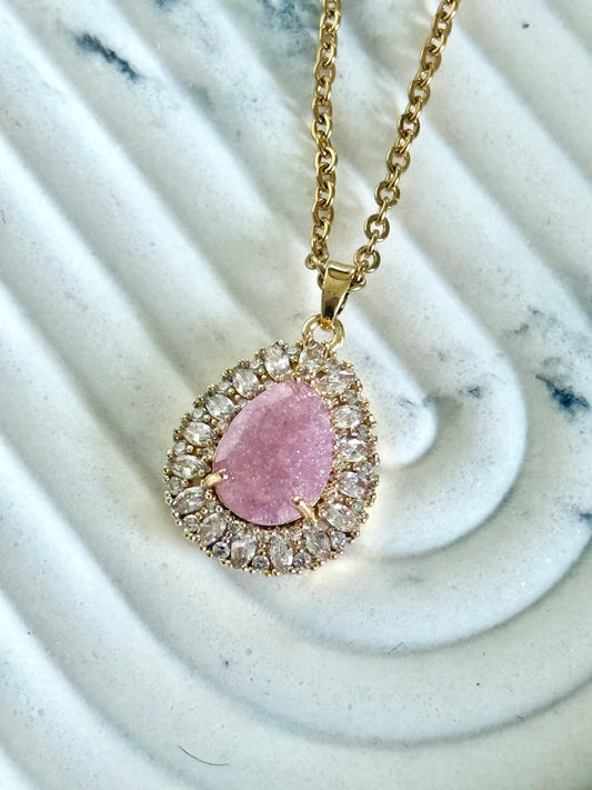 Pink CZ Teardrop Necklace