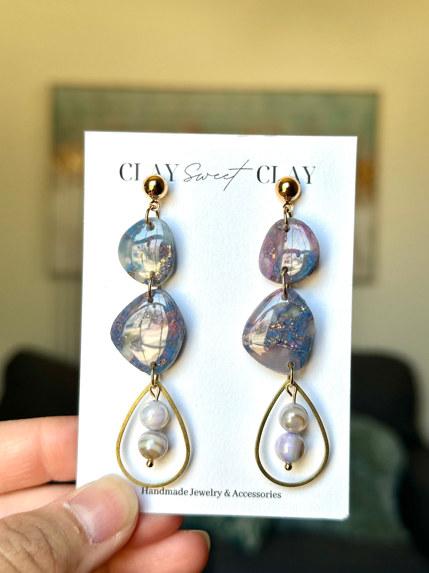 Lapis Lazuli Dangle Earrings - Pebble Shaped