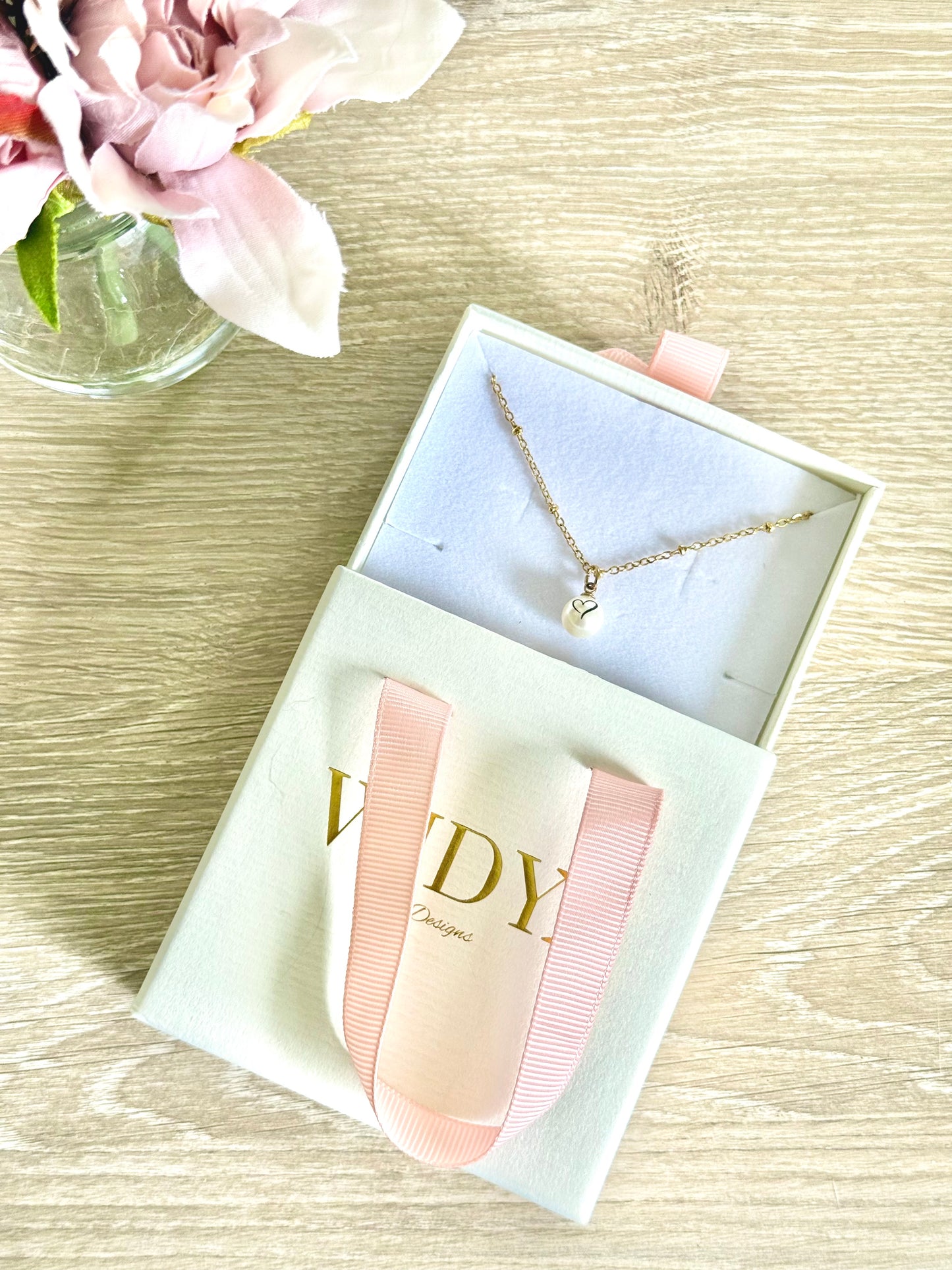 Heart Printed Pearl Necklace