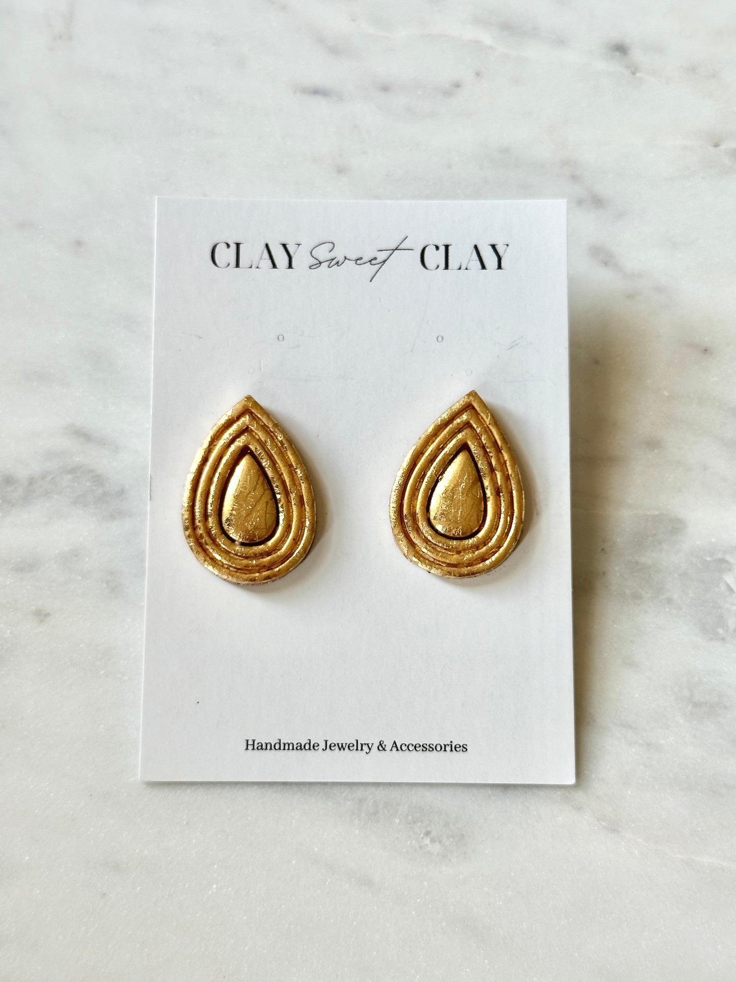 Gold Clay Stud Earrings - Teardrop