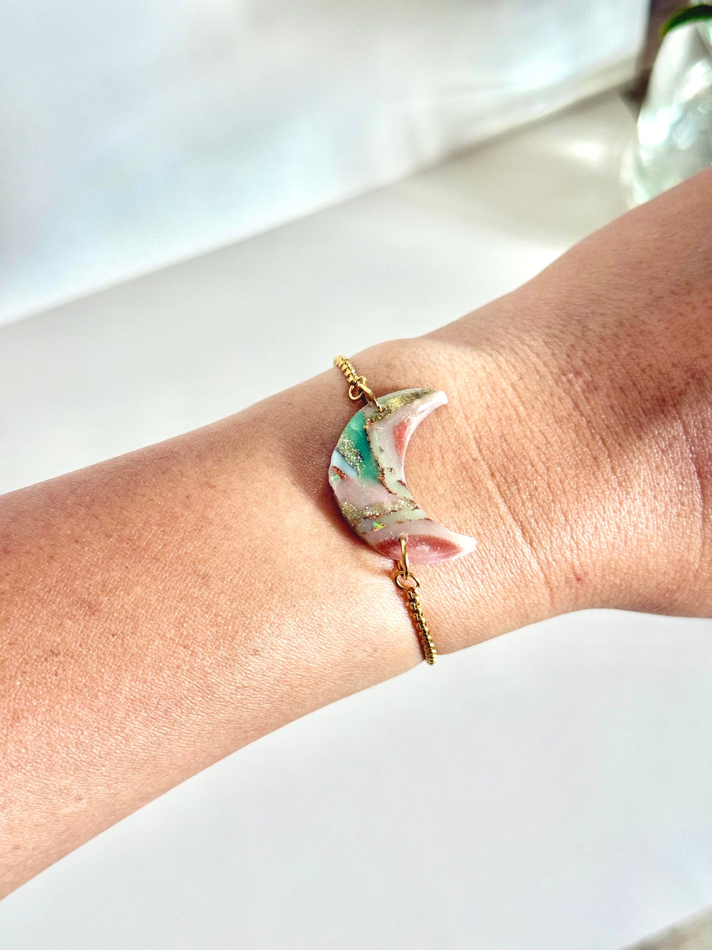 Mixed Jade Agate Bracelet - Crescent
