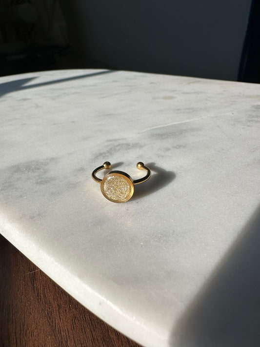 Yellow Glitter - Adjustable Gold Ring