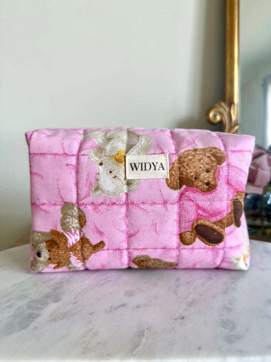 Pink Teddy Bears Makeup Bag- Medium