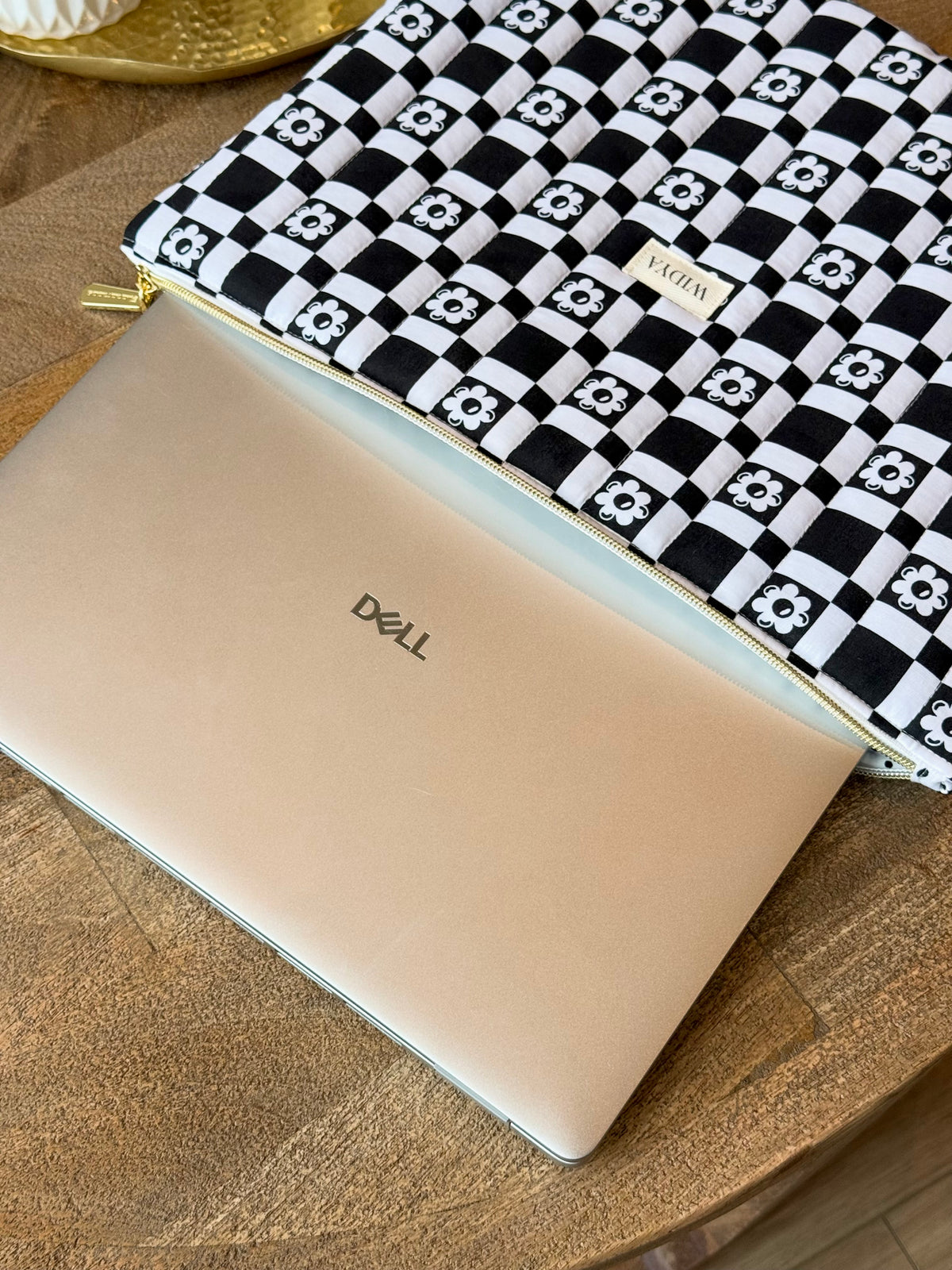Black and White Checkered Floral Laptop Sleeve
