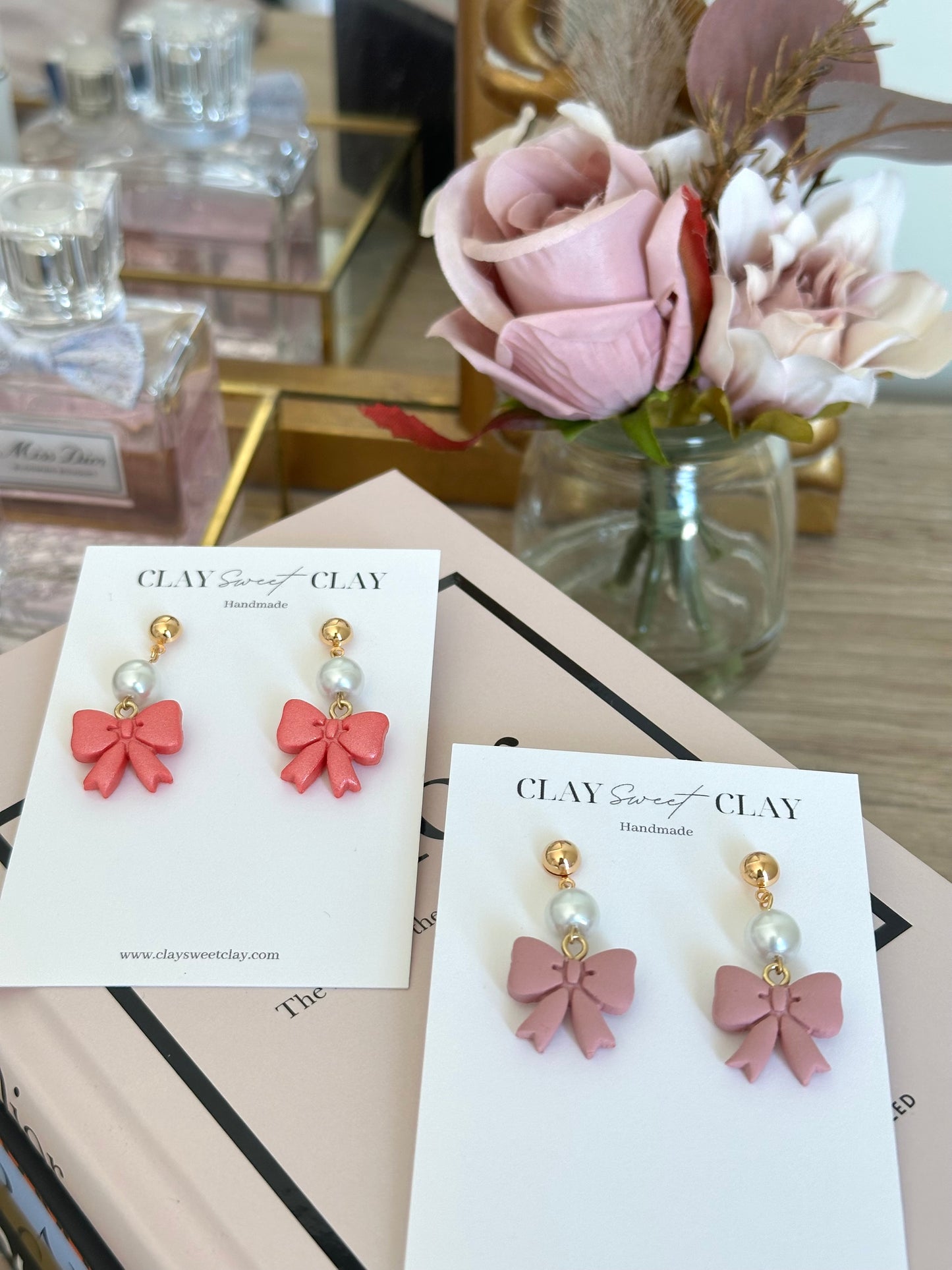 Coquette Bow Earrings - Blush Pink