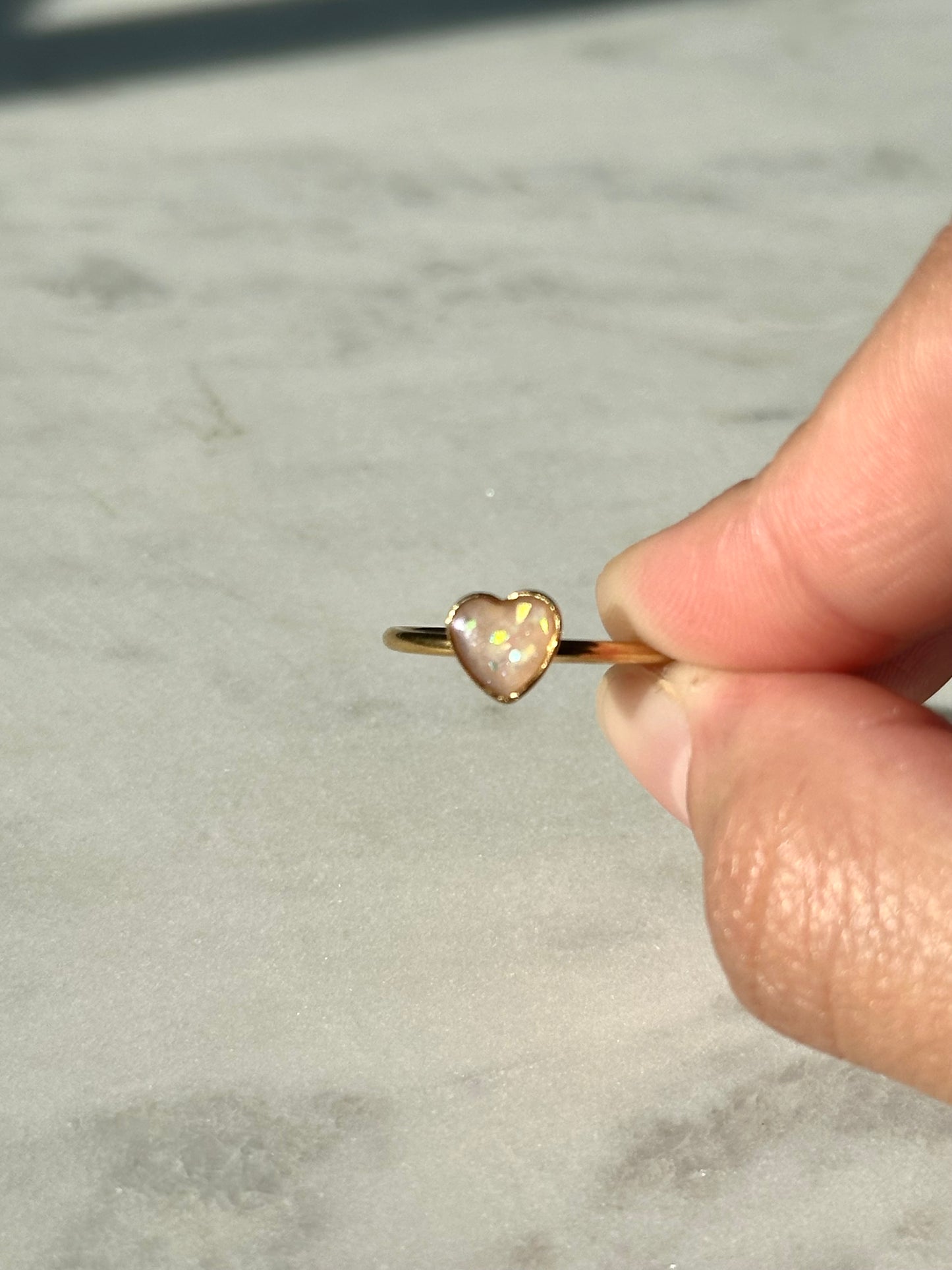 Heart Adjustable Gold Ring - Opal