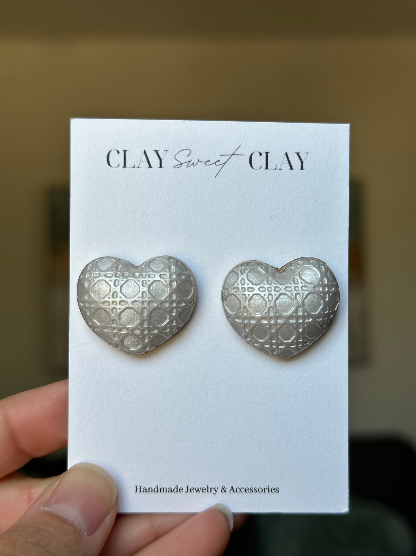 Puff Heart Stud Earrings - Pearl Cannage Texture