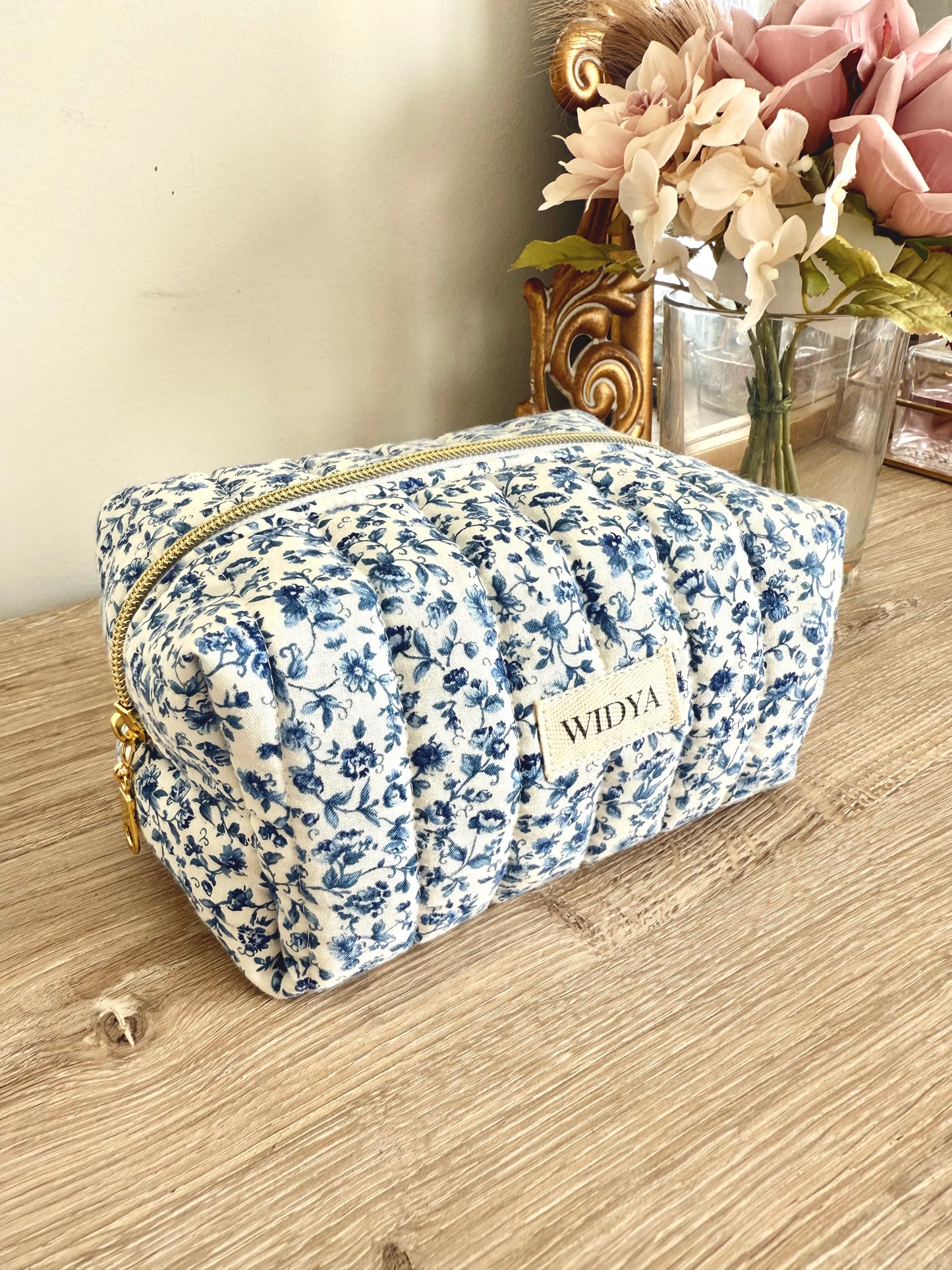 Blue Vintage Floral Makeup Bag