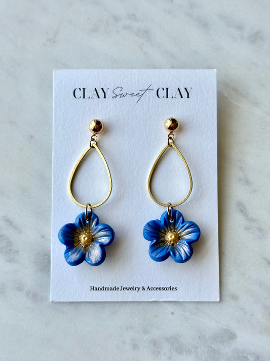 Flower Dangle Earrings - Blue (Small)