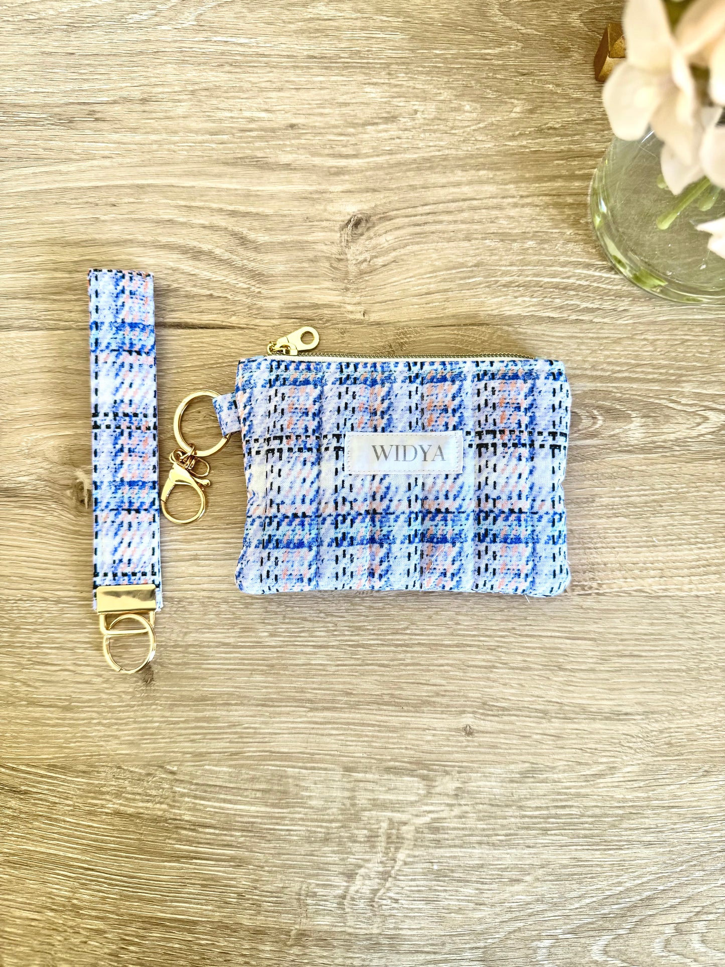 Tweed Print Keychain Wallet - Blue