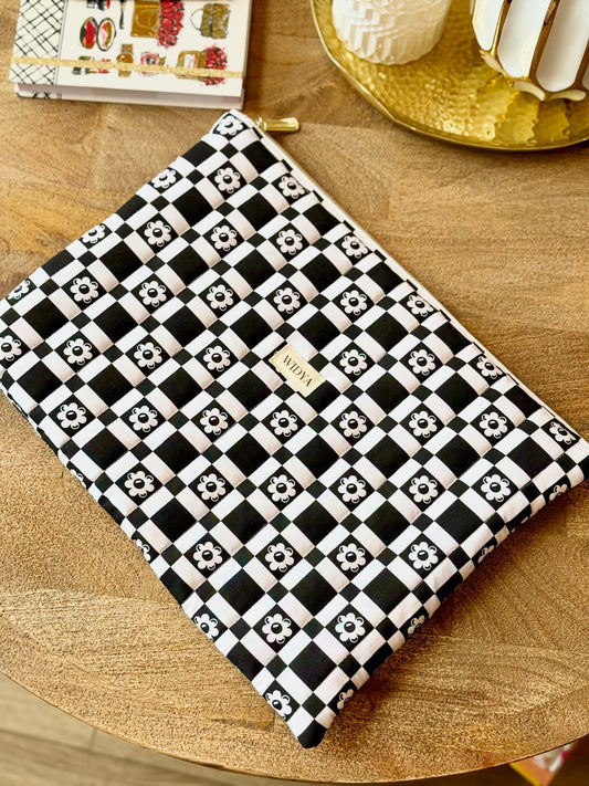 Black and White Checkered Floral Laptop Sleeve