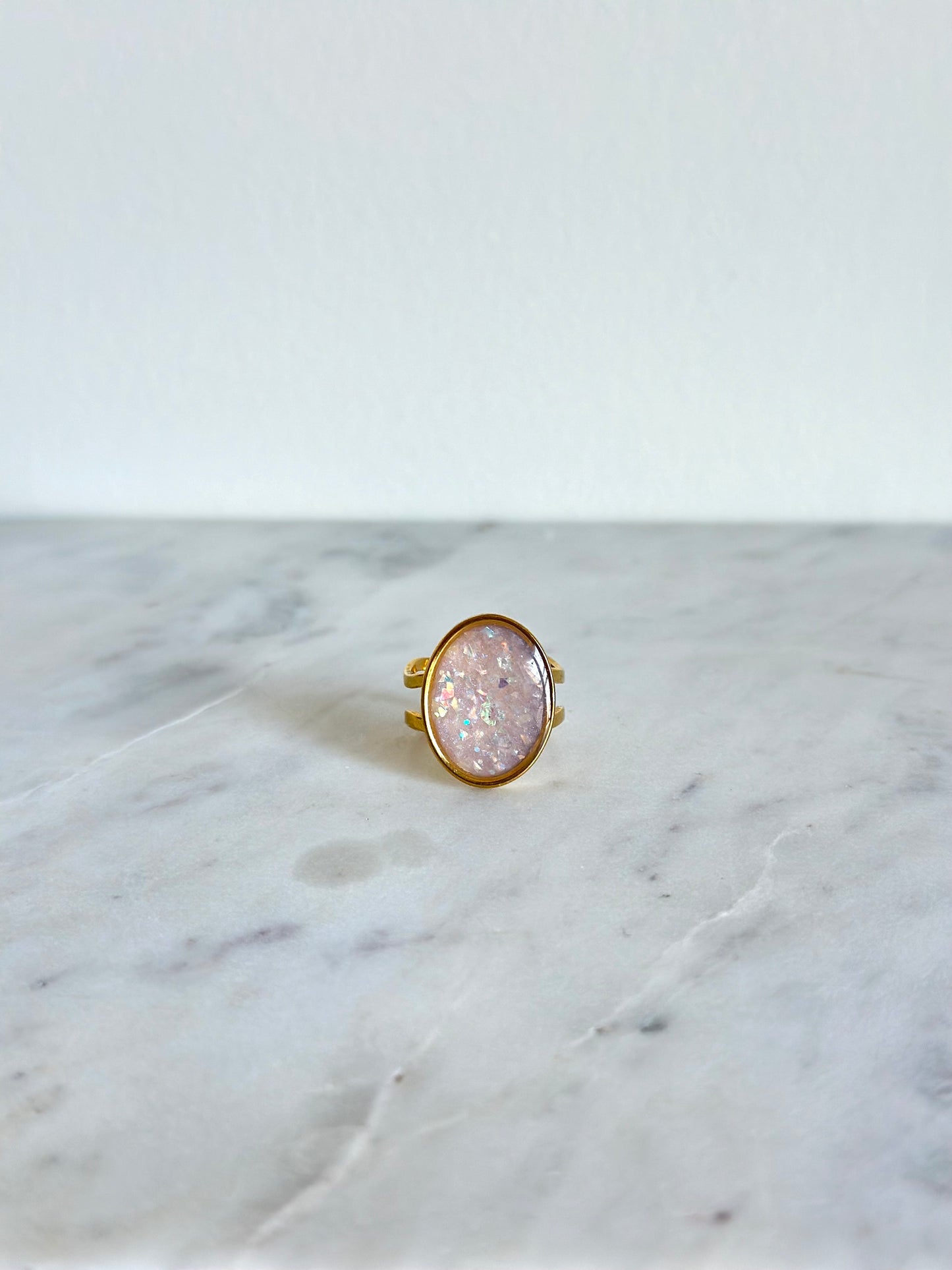 White Opal - Adjustable Gold Ring (Large)