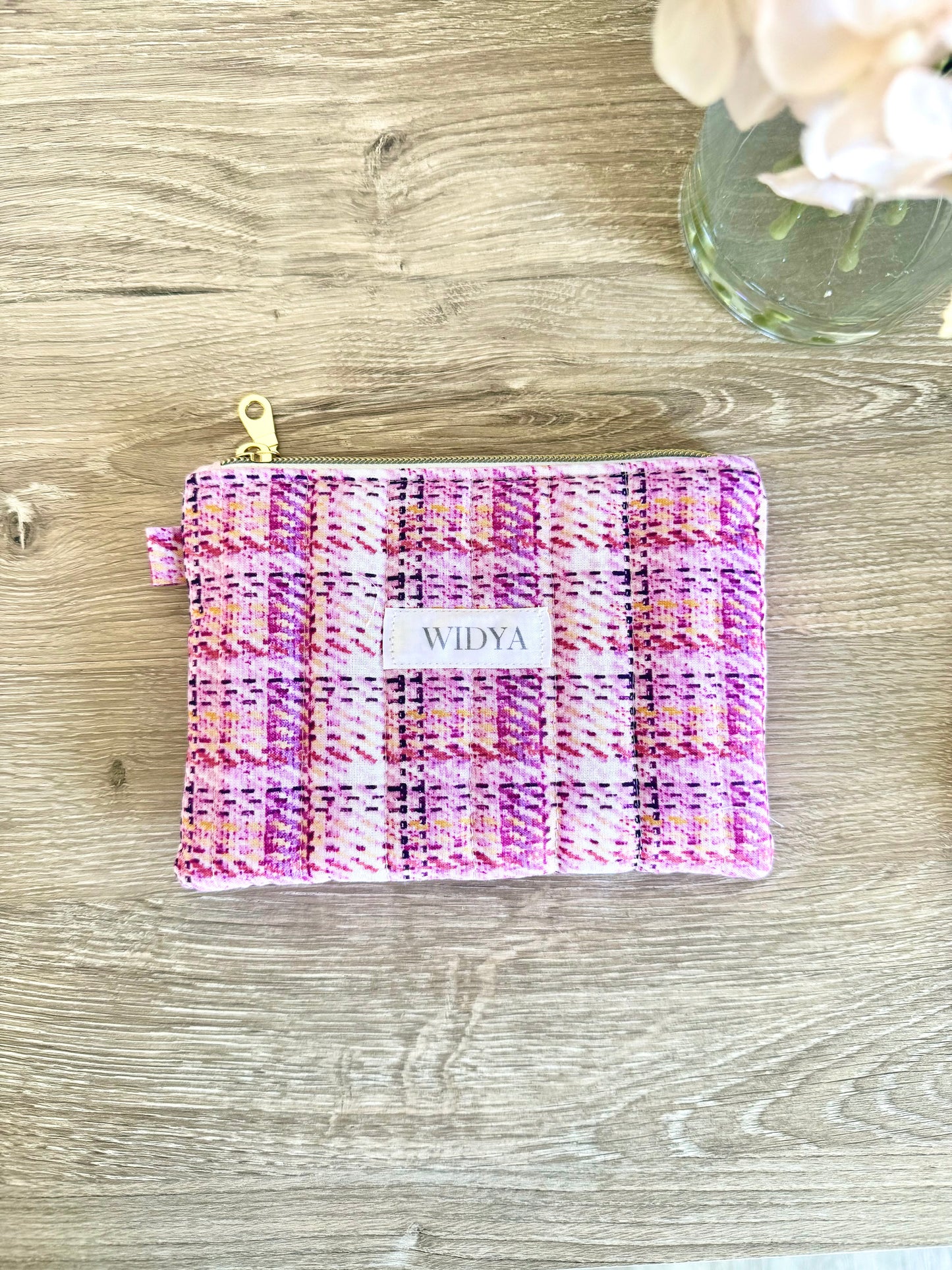 Tweed Print Small Pouch - Pink