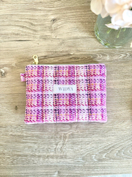 Tweed Print Small Pouch - Pink