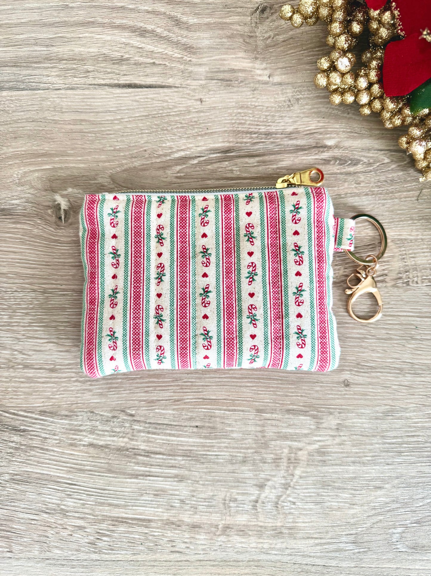 Christmas Vintage Candy Cane Keychain Wallet