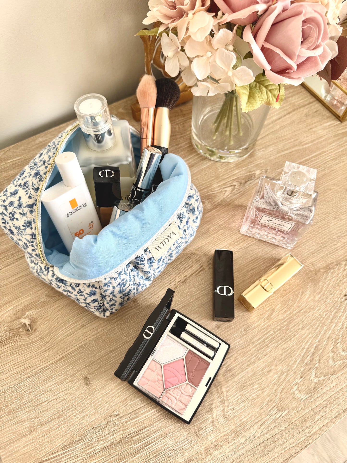 Blue Vintage Floral Makeup Bag