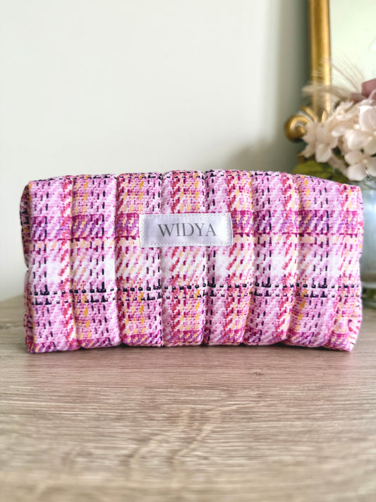 Tweed Print Makeup Bag - Pink