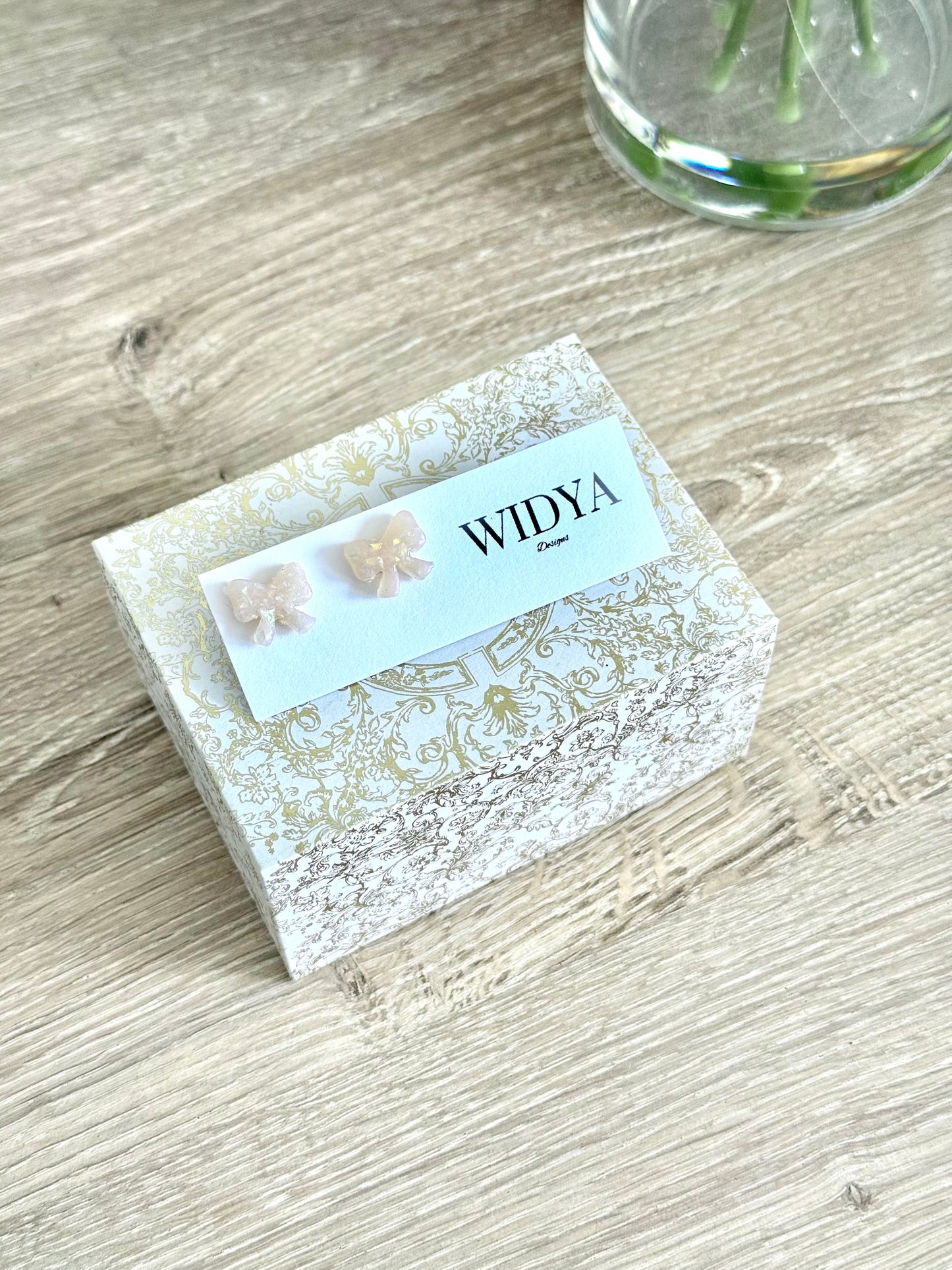 White Opal Bow - Stud Earrings