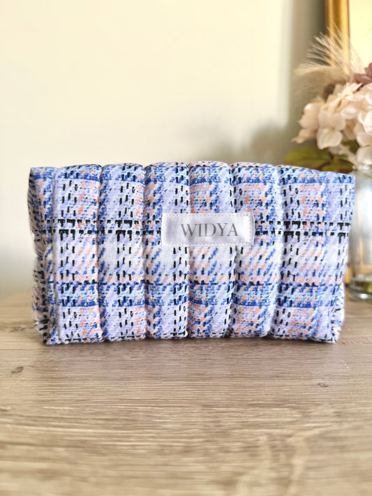 Tweed Print Makeup Bag - Blue
