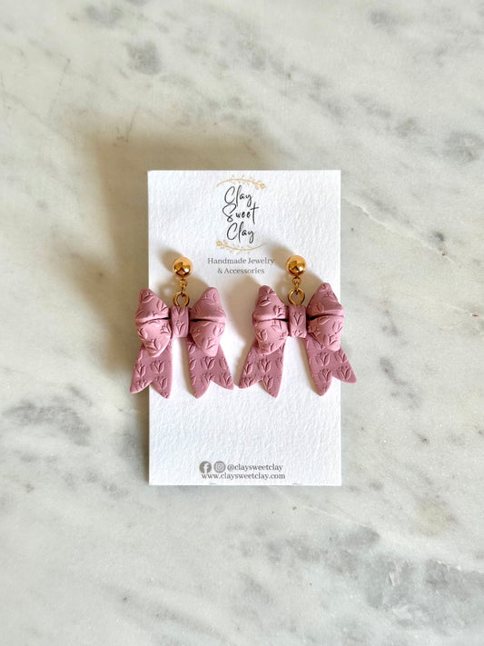 Coquette Bow Dangle Earrings - Pink