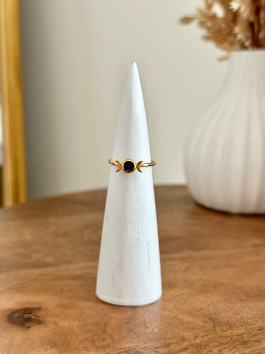 Moon Phase Adjustable Gold Ring - Black