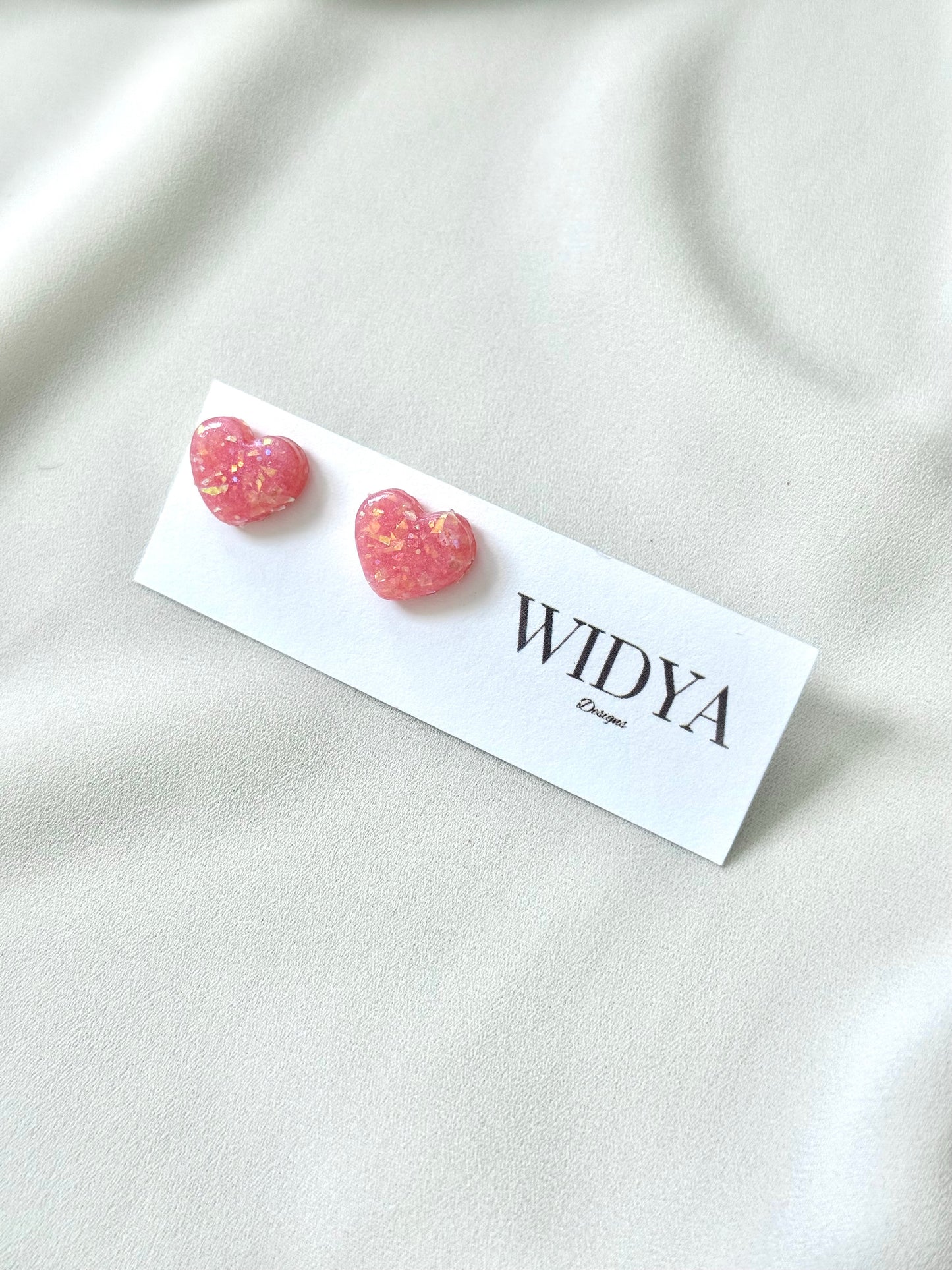 Pink Opal Heart - Stud Earrings