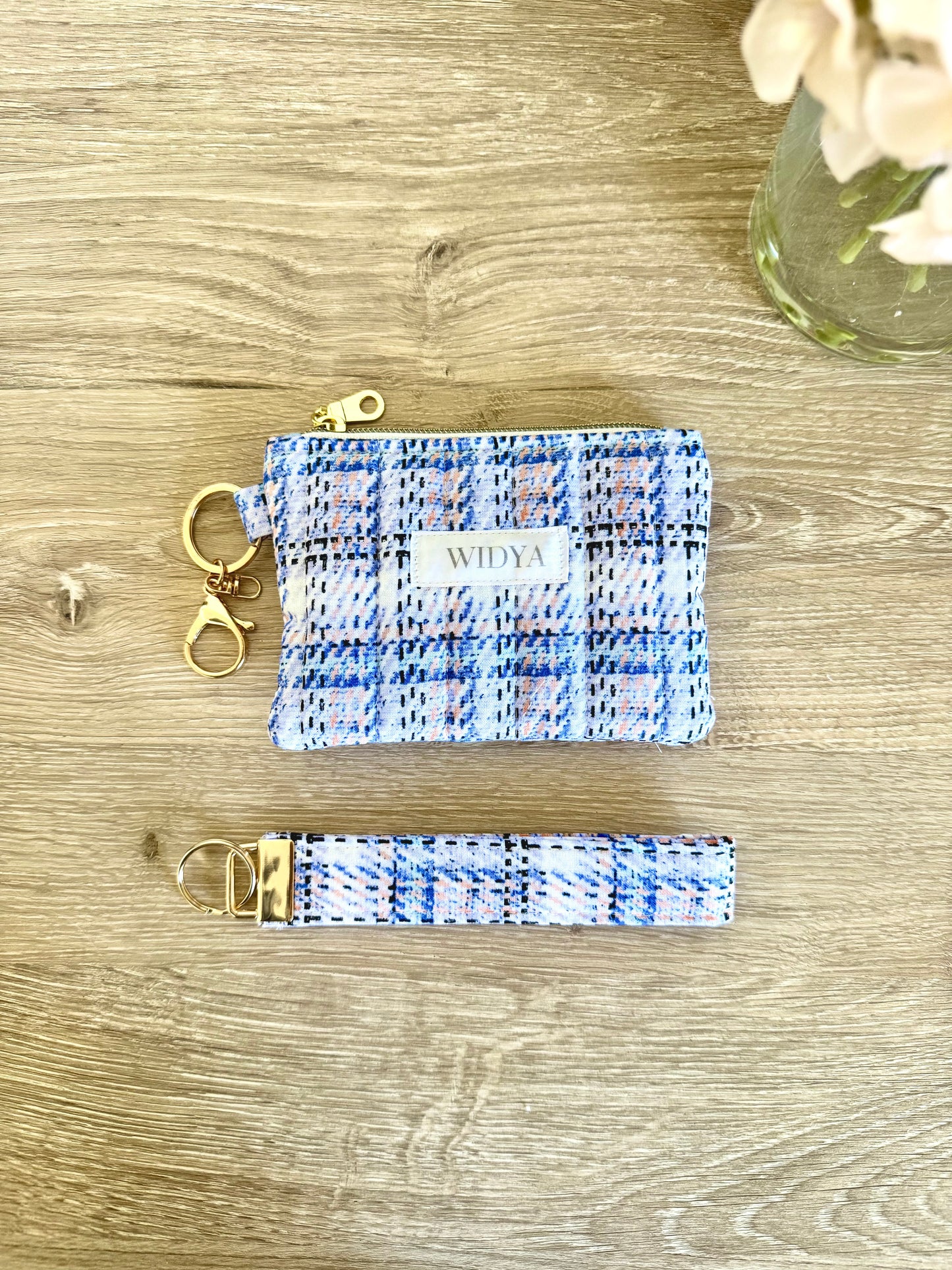 Tweed Print Keychain Wallet - Blue