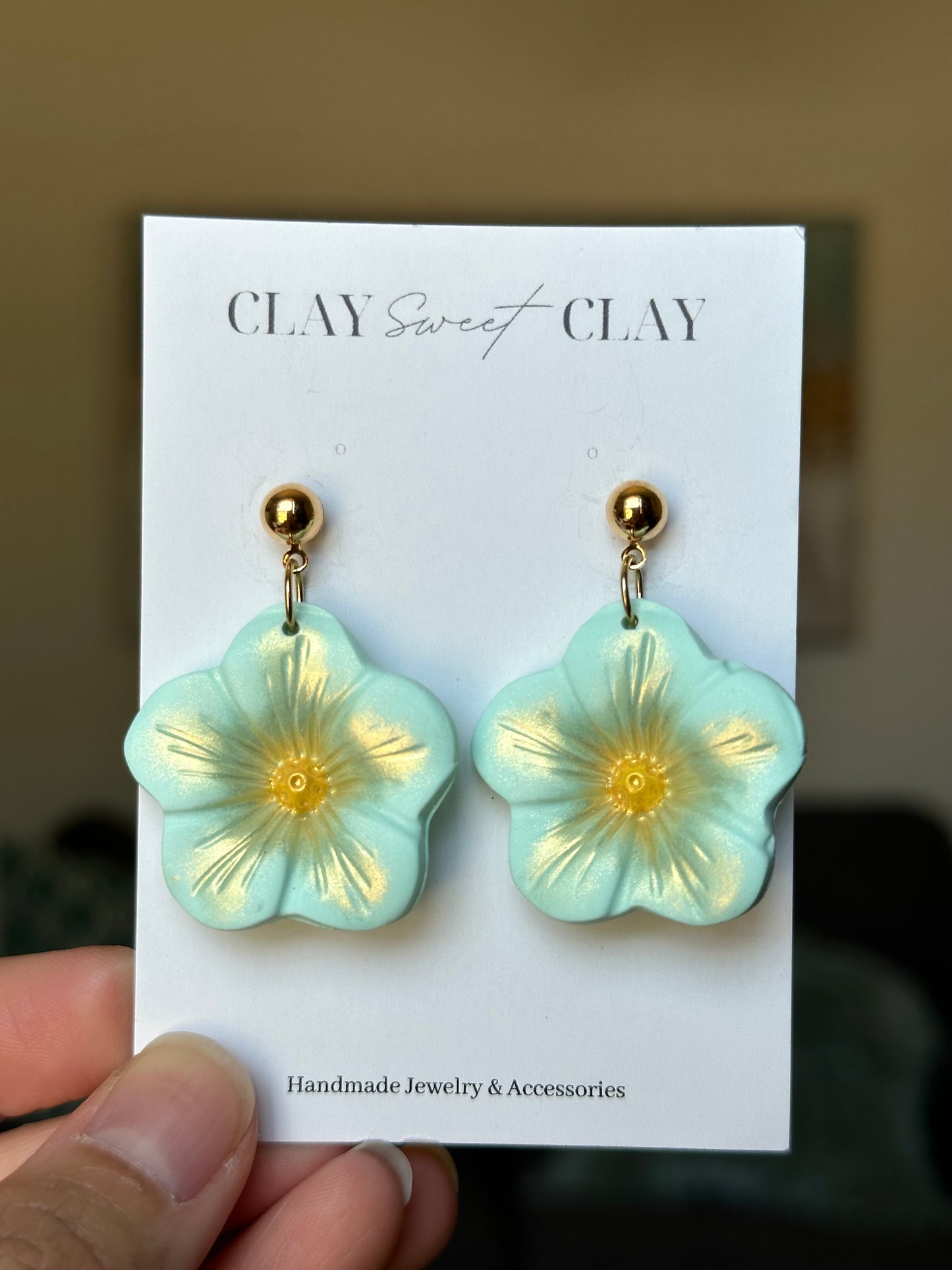 Flower Dangle Earrings - Teal