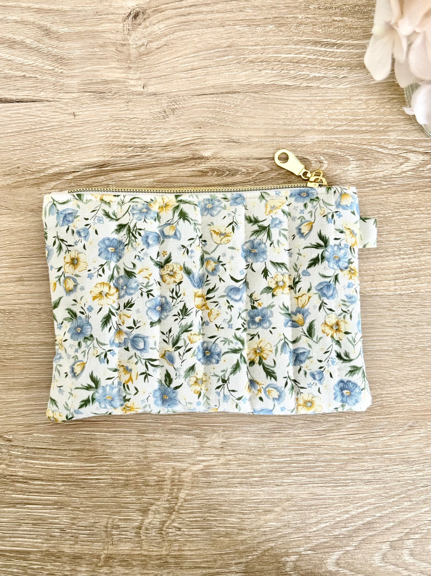 Blue & Yellow Floral Zipper Pouch